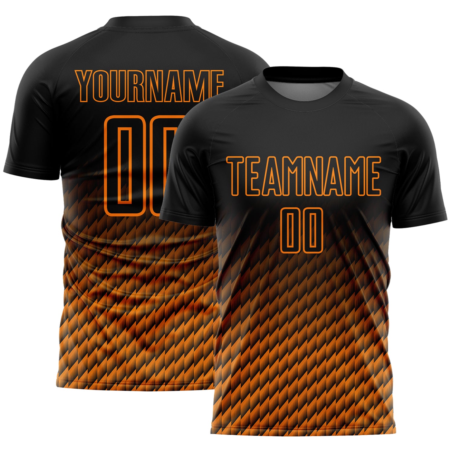 Custom Black-Bay Orange Geometric Wave Gradient Sublimation Soccer Uniform Jersey