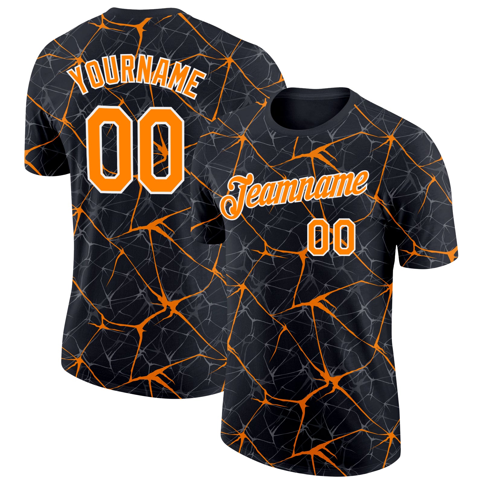 Custom Black Bay Orange Gray-White Abstract Network Crackle Performance T-Shirt