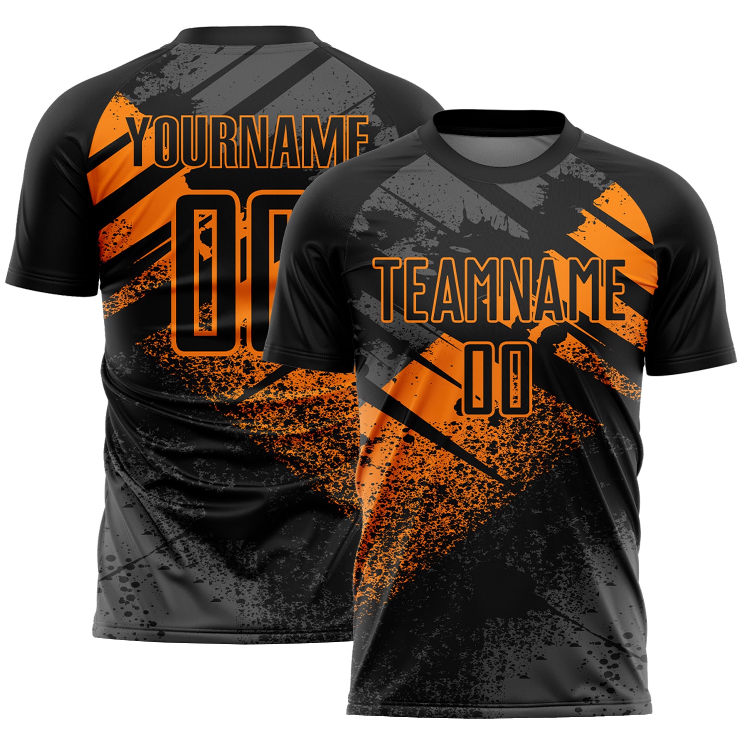 Custom Black-Bay Orange Grunge Splatter Brush Stroke Sublimation Soccer Uniform Jersey