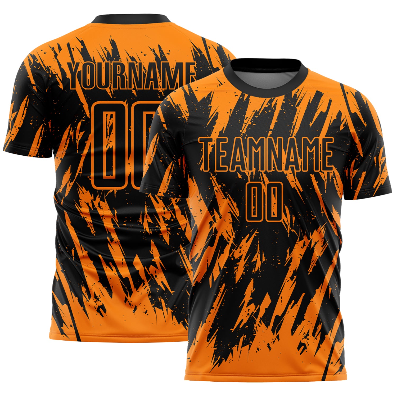 Custom Black-Bay Orange Splatter Torn Sharp Brush Stroke Sublimation Soccer Uniform Jersey