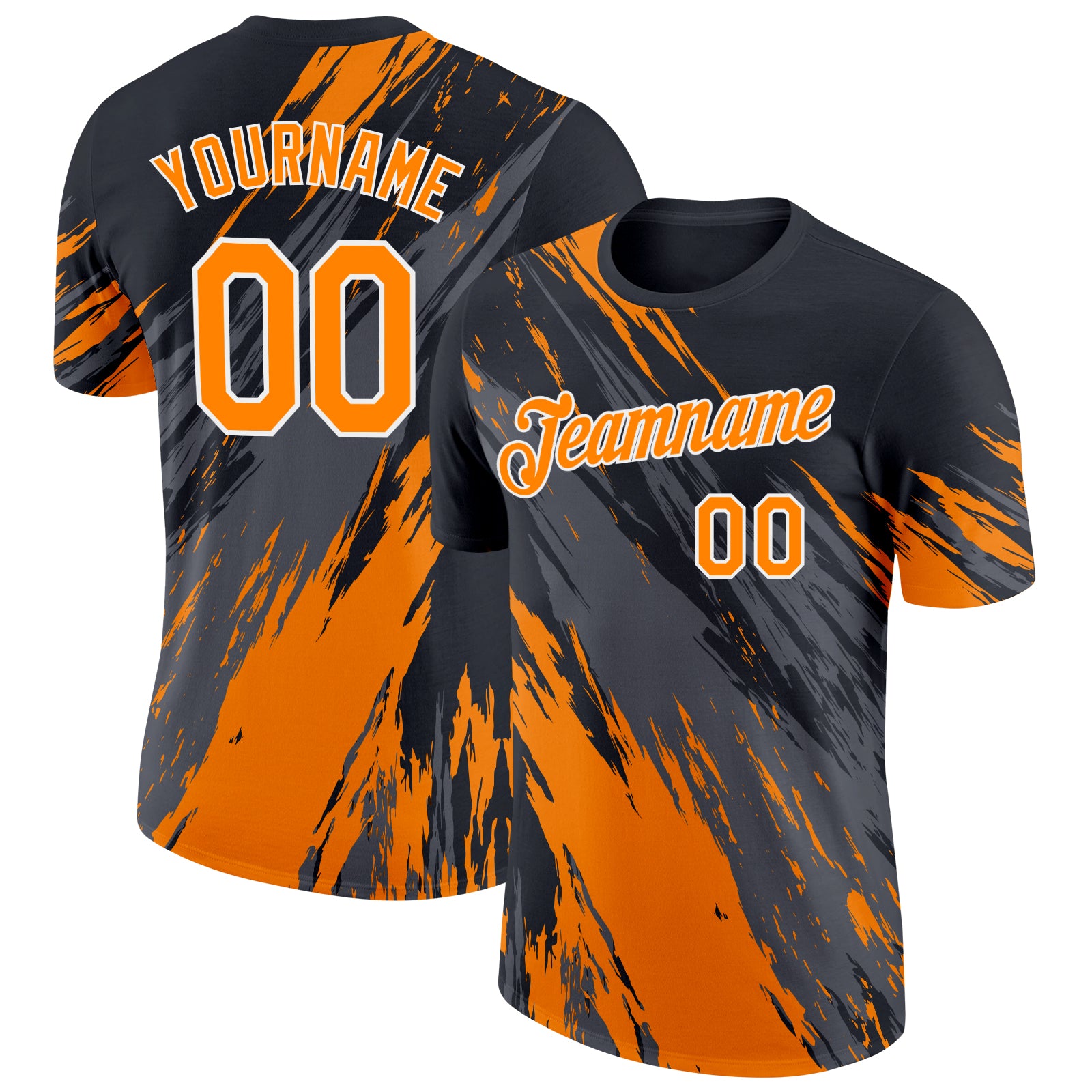 Custom Black Bay Orange Steel Gray-White Abstract Brush Stroke Splatter Performance T-Shirt