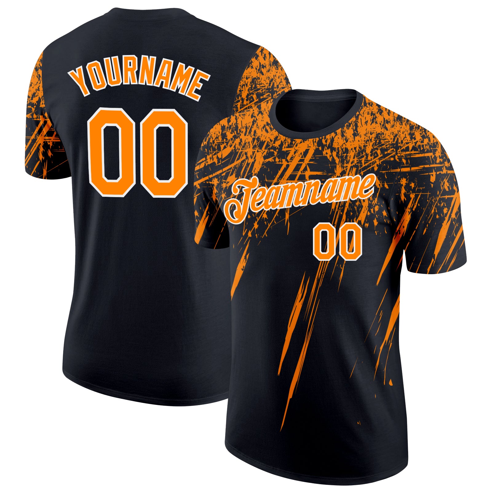 Custom Black Bay Orange-White Distressed Scratch Brush Stroke Performance T-Shirt