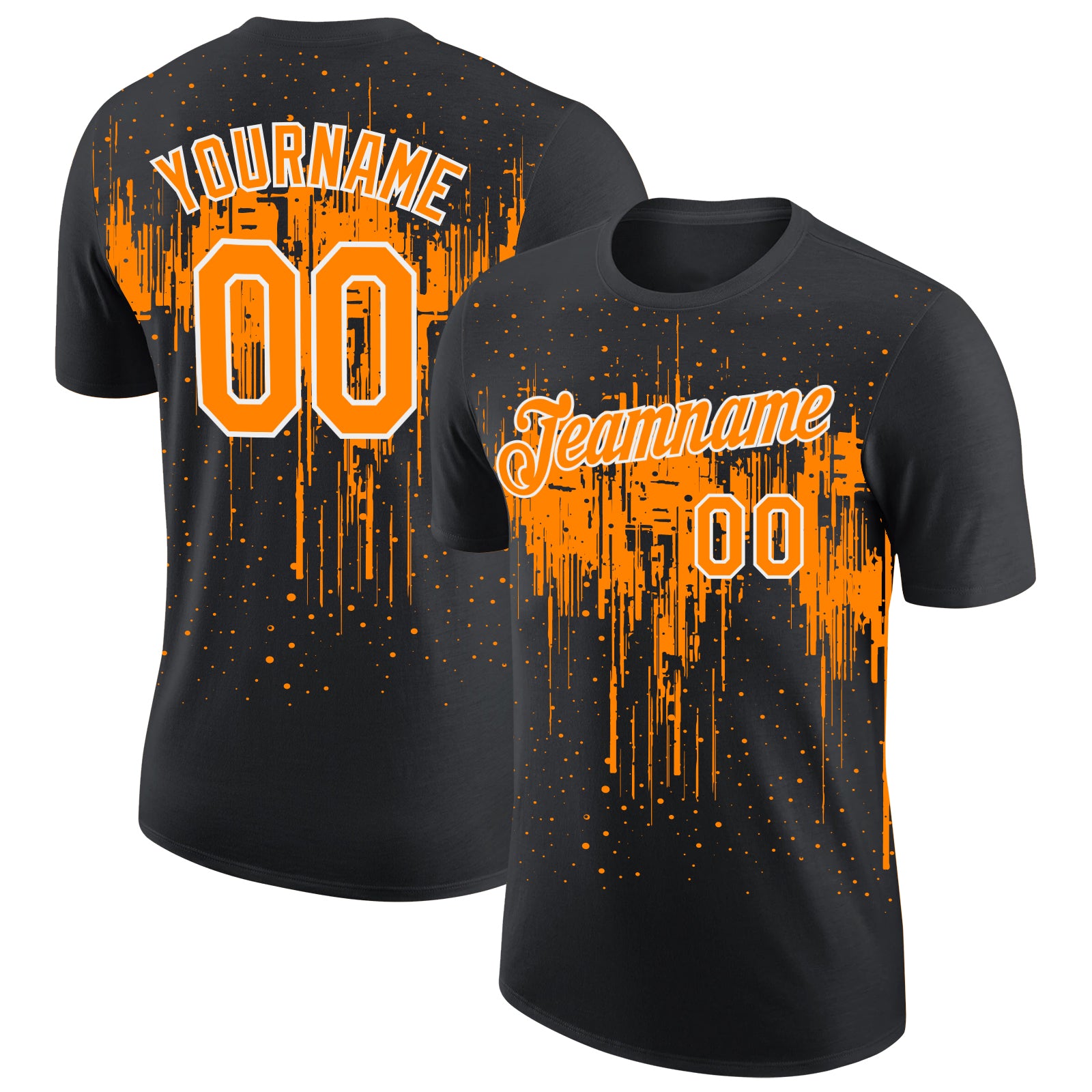 Custom Black Bay Orange-White Dripping Splatter Paint Performance T-Shirt