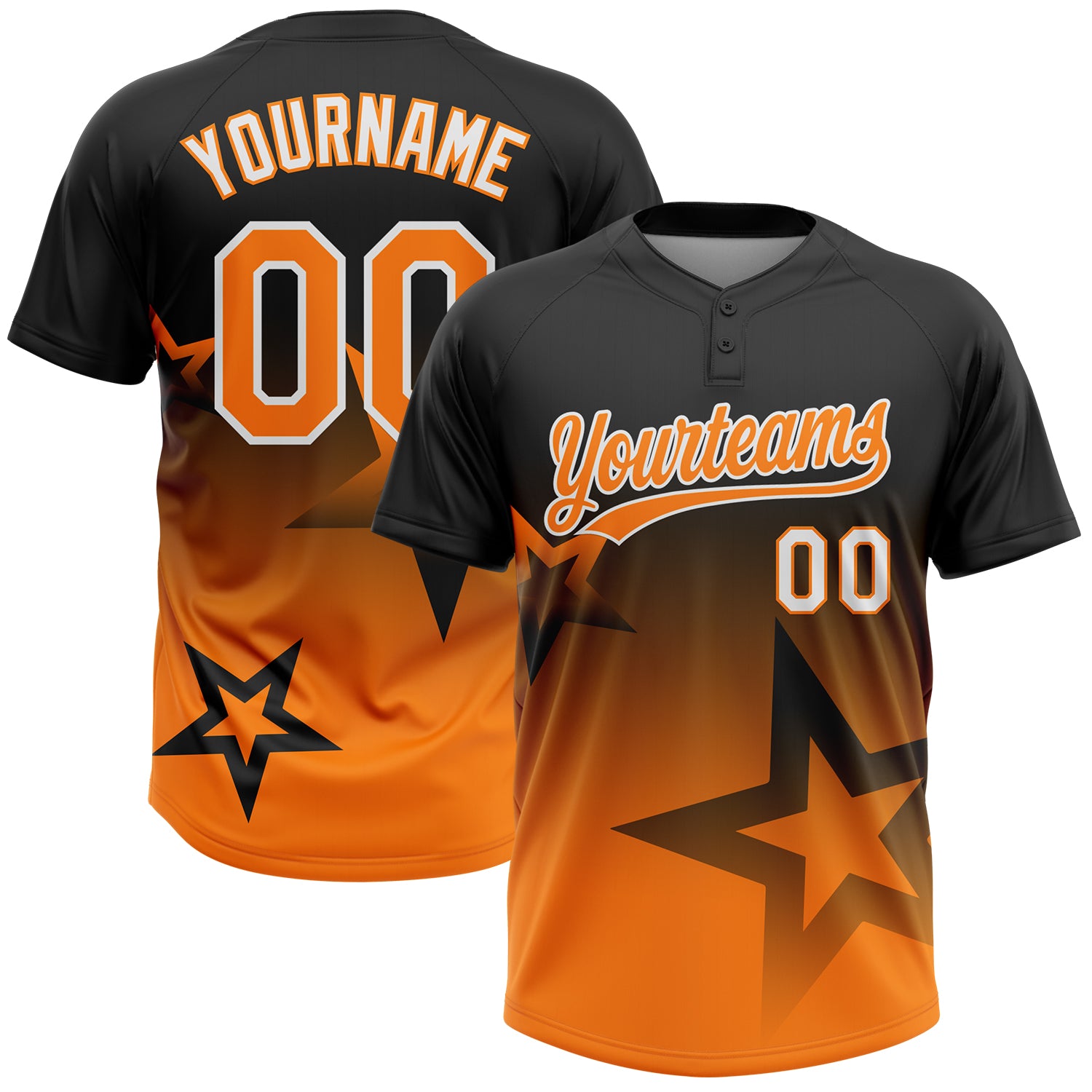 Custom Black Bay Orange-White Gradient Style Twinkle Star Two-Button Unisex Softball Jersey