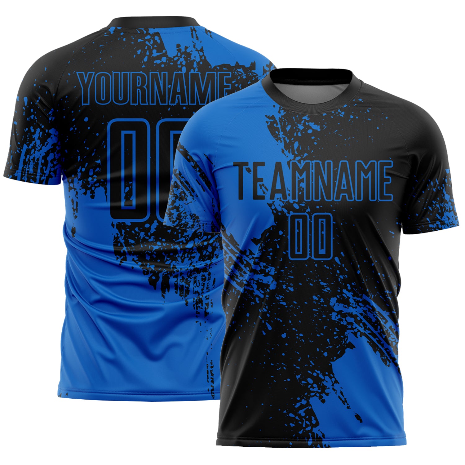 Custom Black Blue Abstract Brush Stroke Sports Sublimation Soccer Uniform Jersey