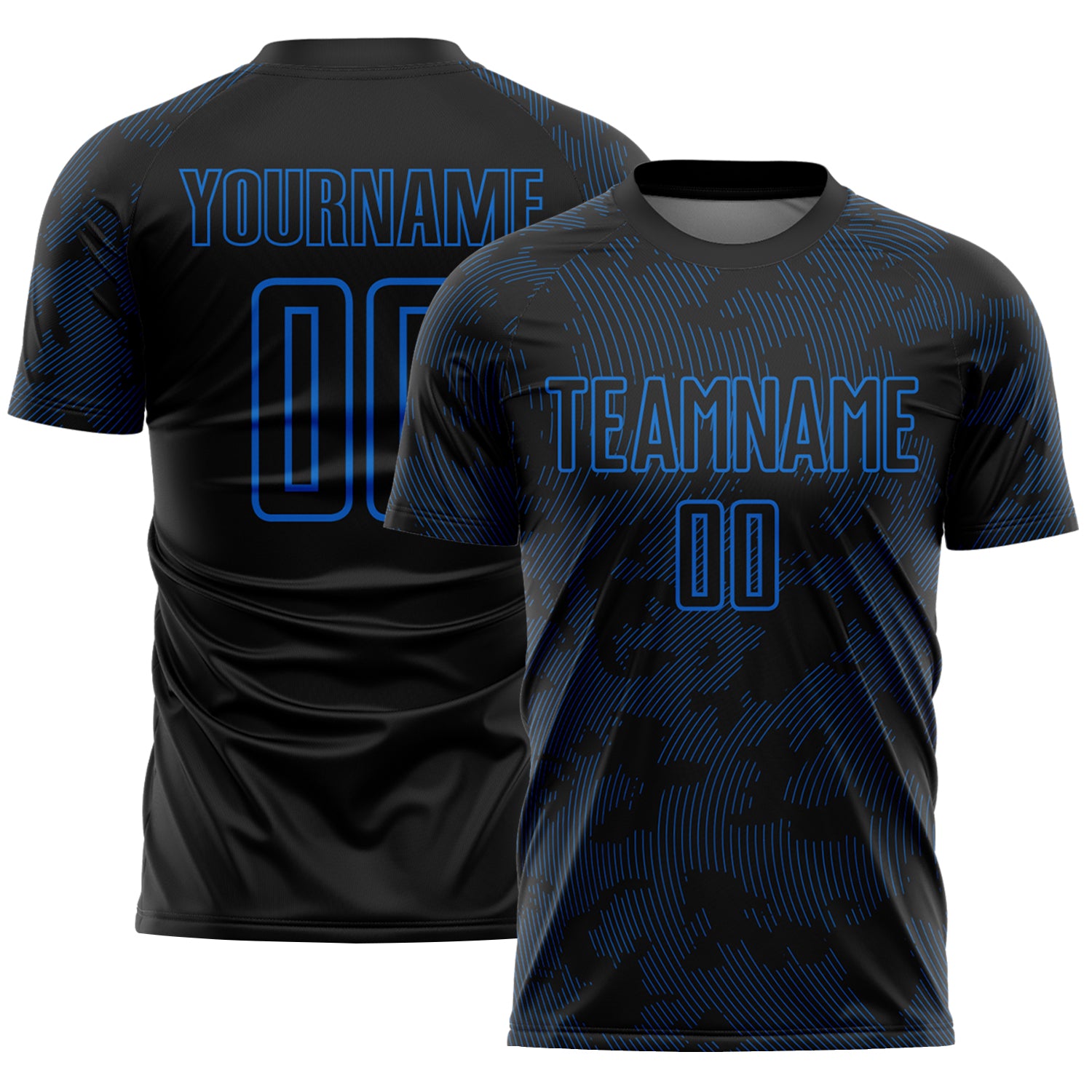 Custom Black-Blue Curve Lines Sublimation Soccer Uniform Jersey