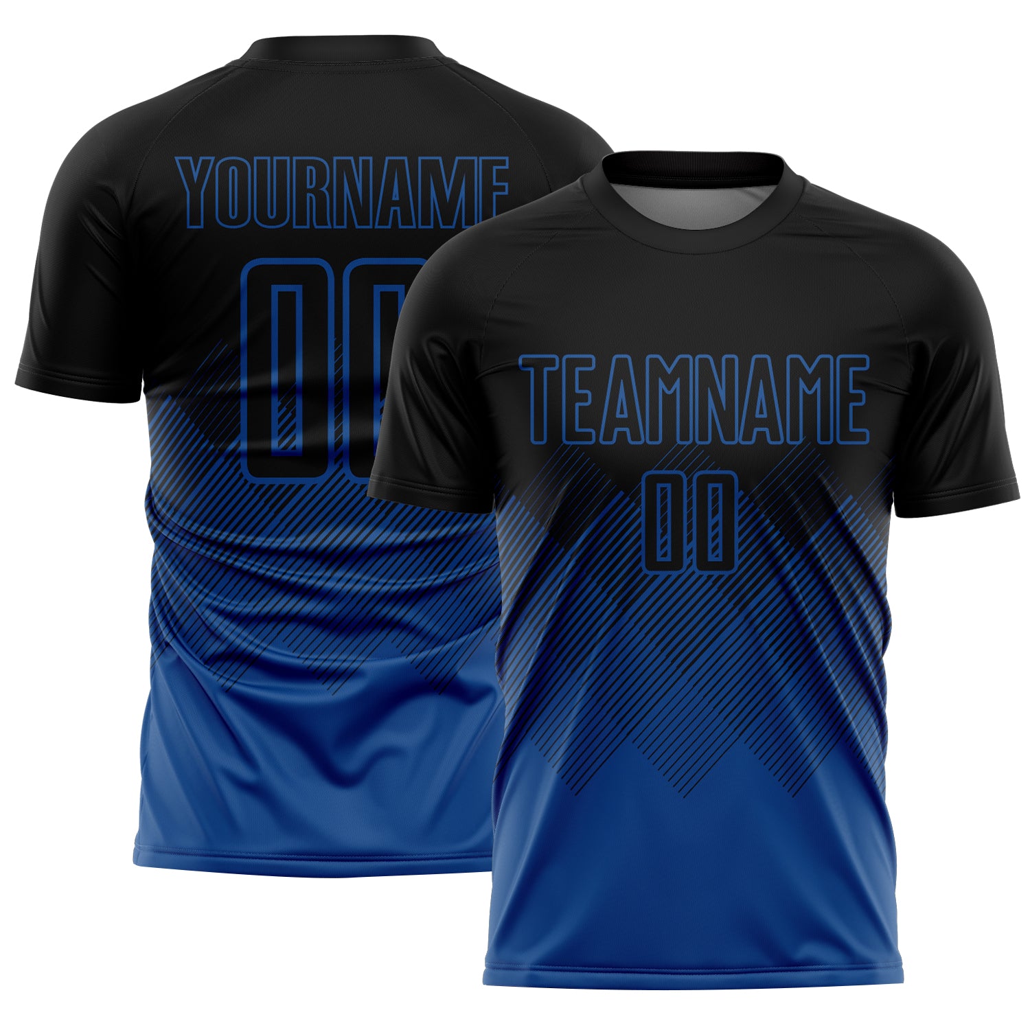 Custom Black Blue Gradient Diamond Diagonal Lines Sports Sublimation Soccer Uniform Jersey