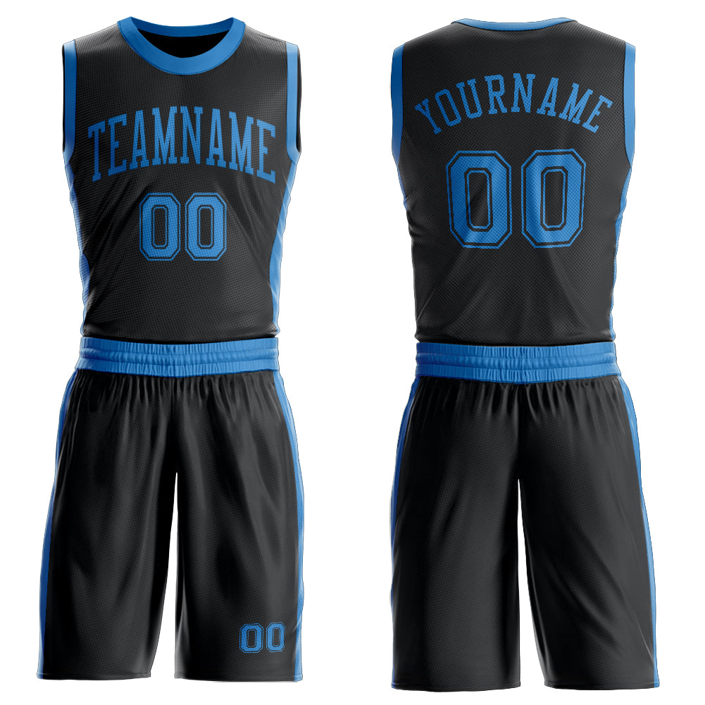 Custom Black Blue Round Neck Suit Basketball Jersey