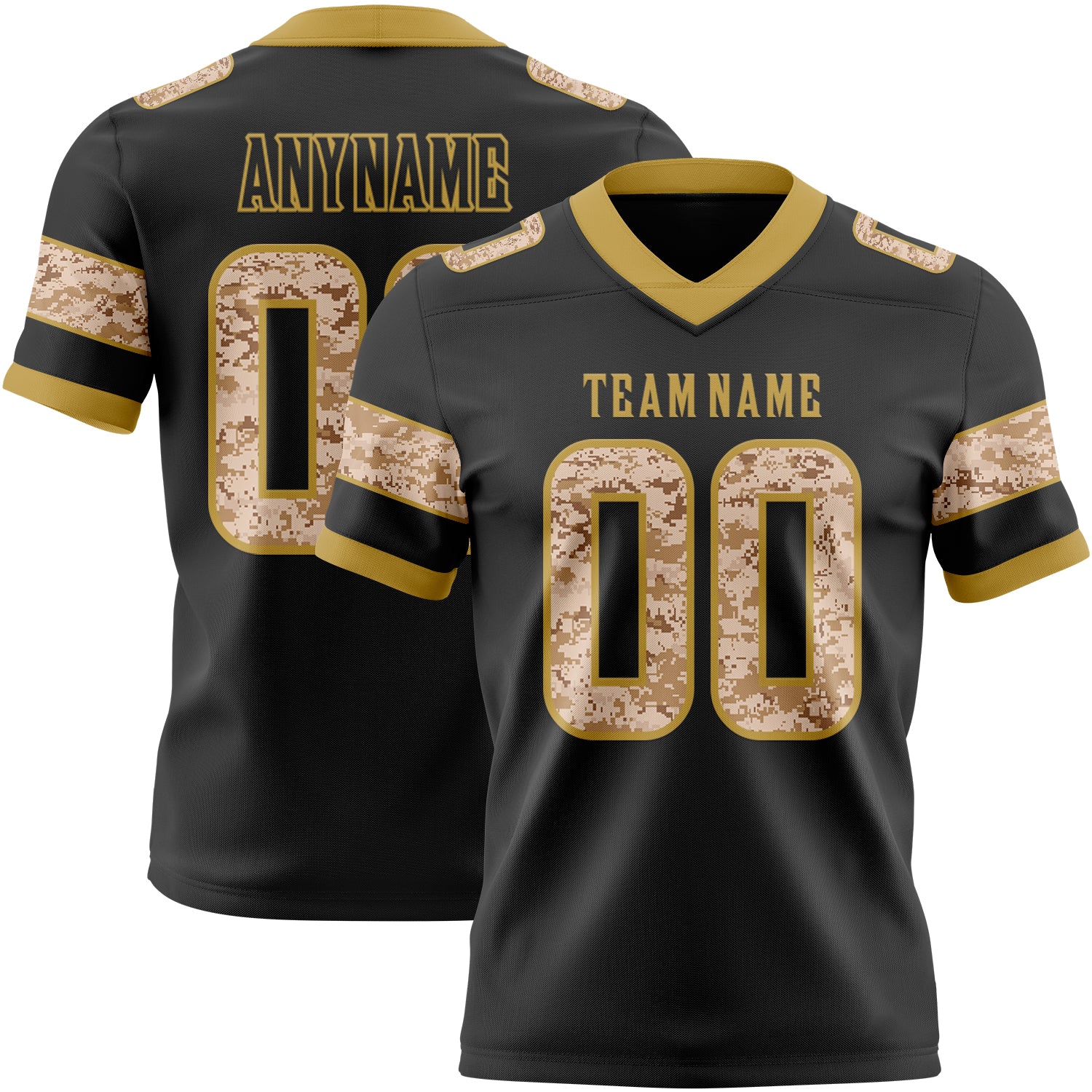 Custom Black Camo-Old Gold Authentic Digital Camouflage Panel Football Jersey