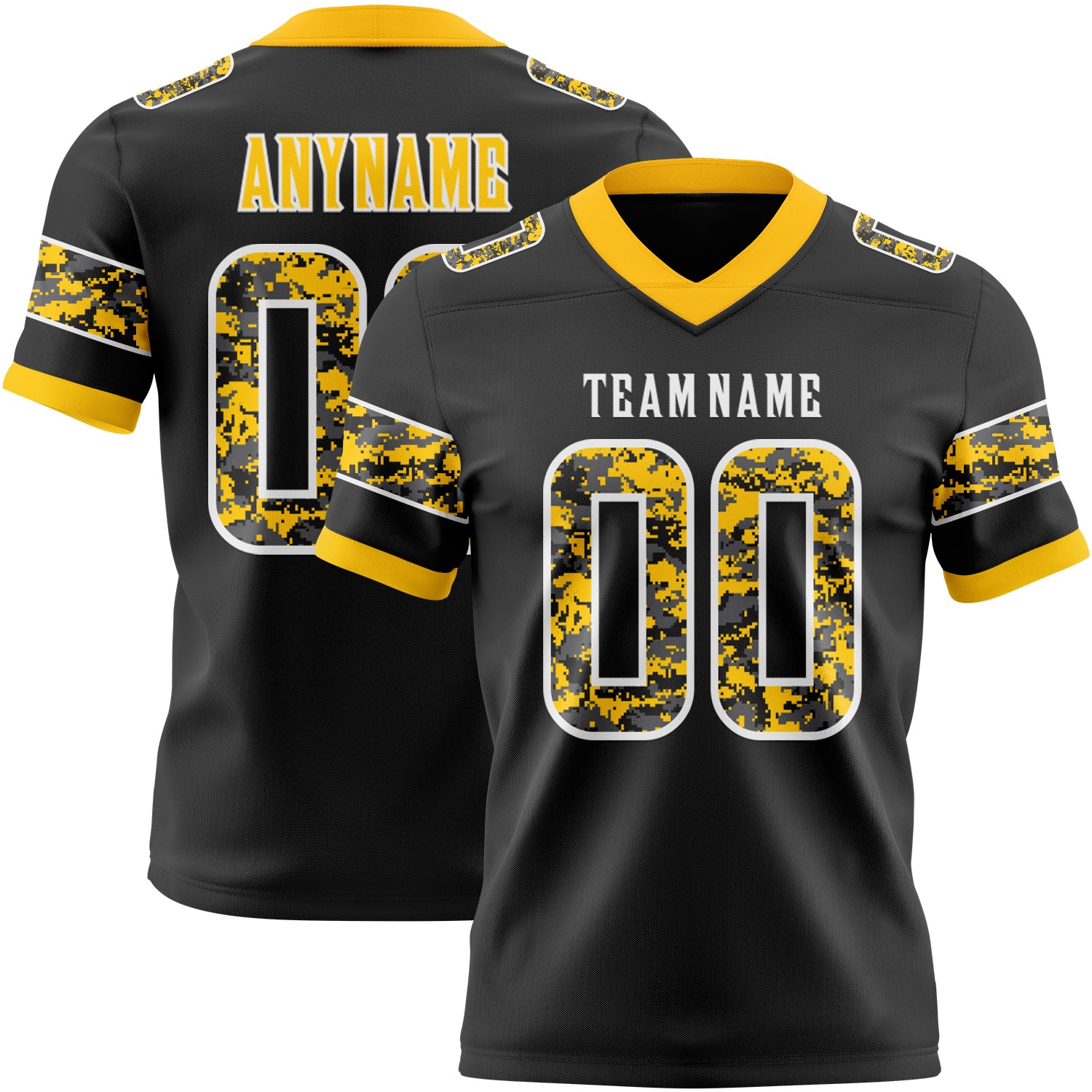 Custom Black Camo White-Gold Authentic Digital Camouflage Panel Football Jersey