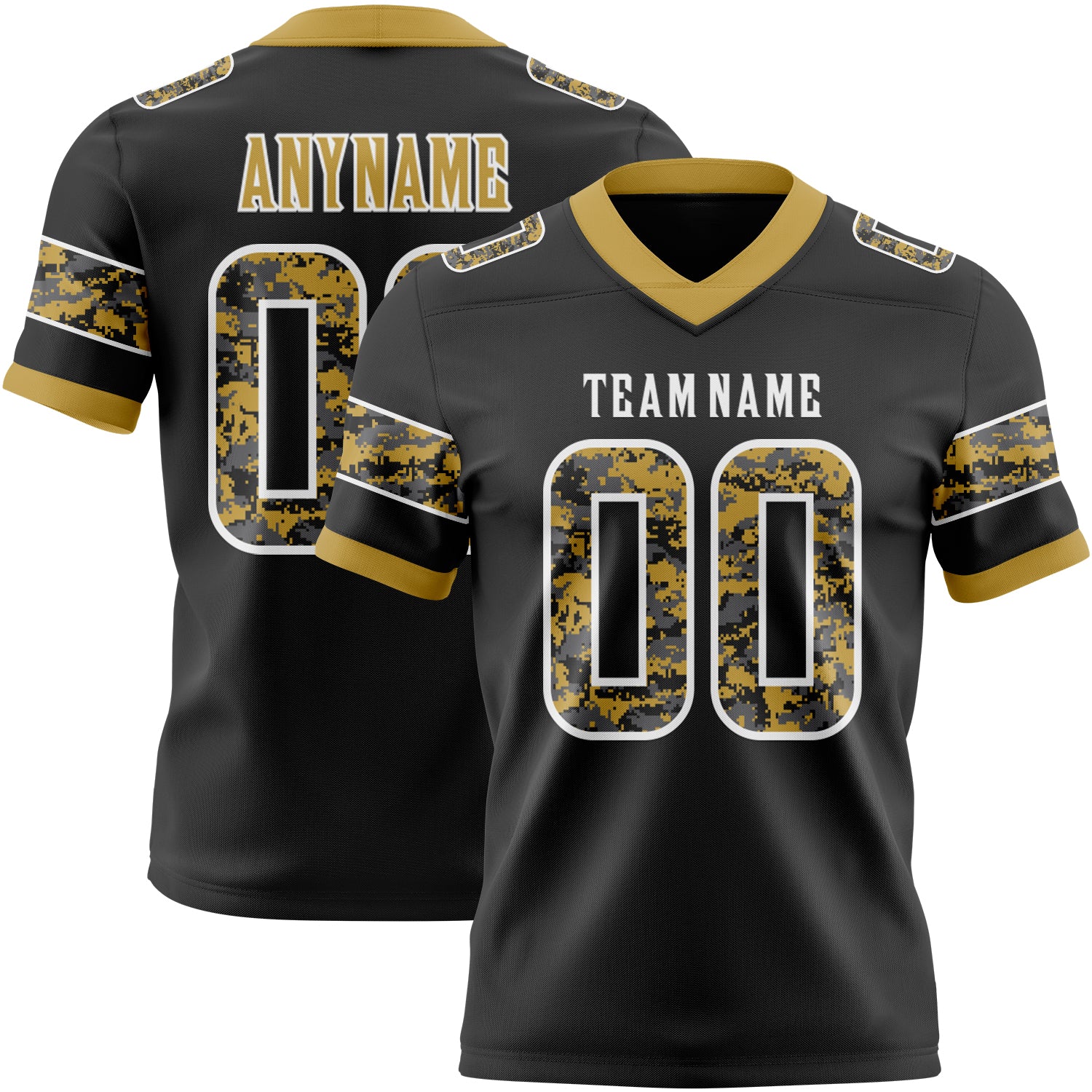 Custom Black Camo White-Old Gold Authentic Digital Camouflage Panel Football Jersey