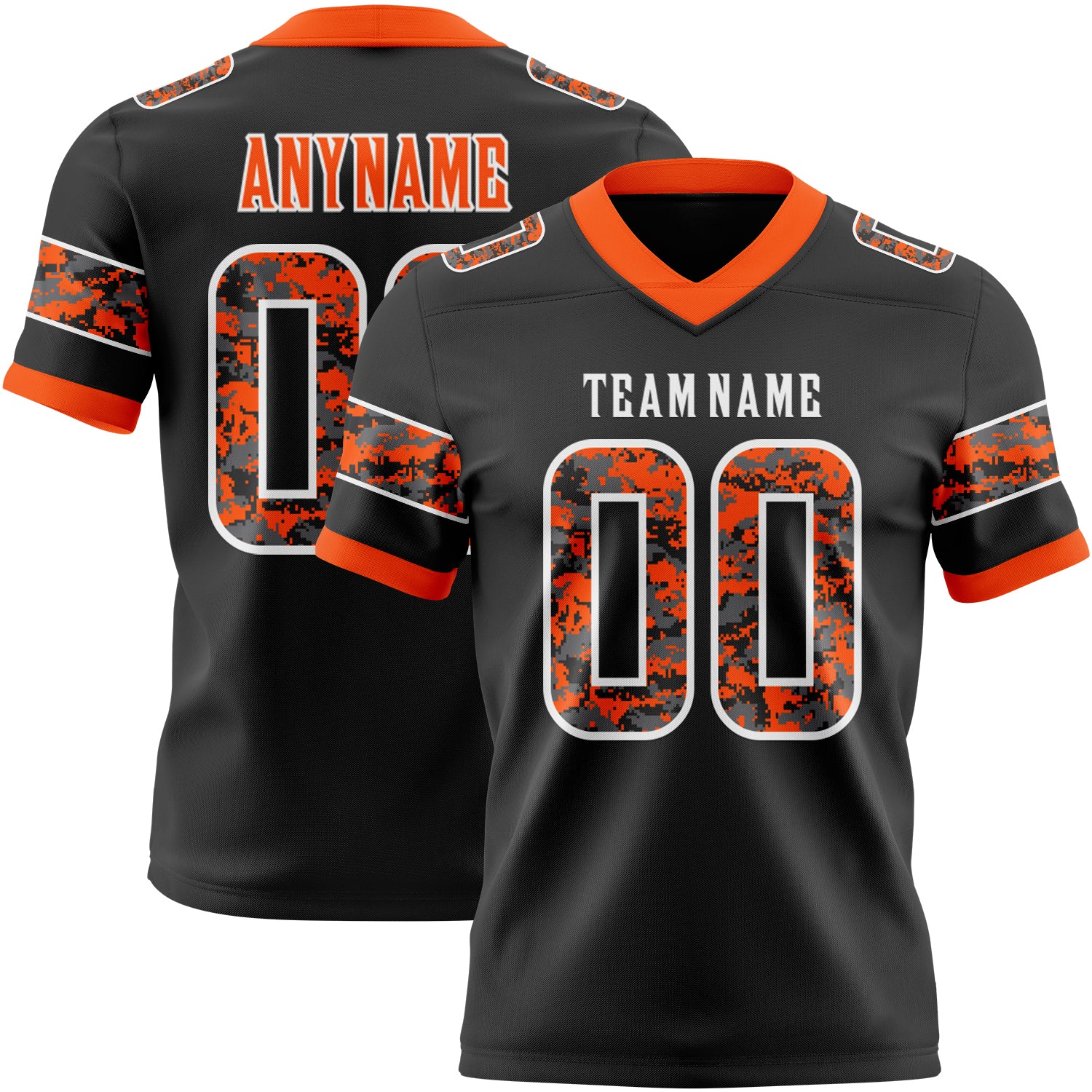 Custom Black Camo White-Orange Authentic Digital Camouflage Panel Football Jersey