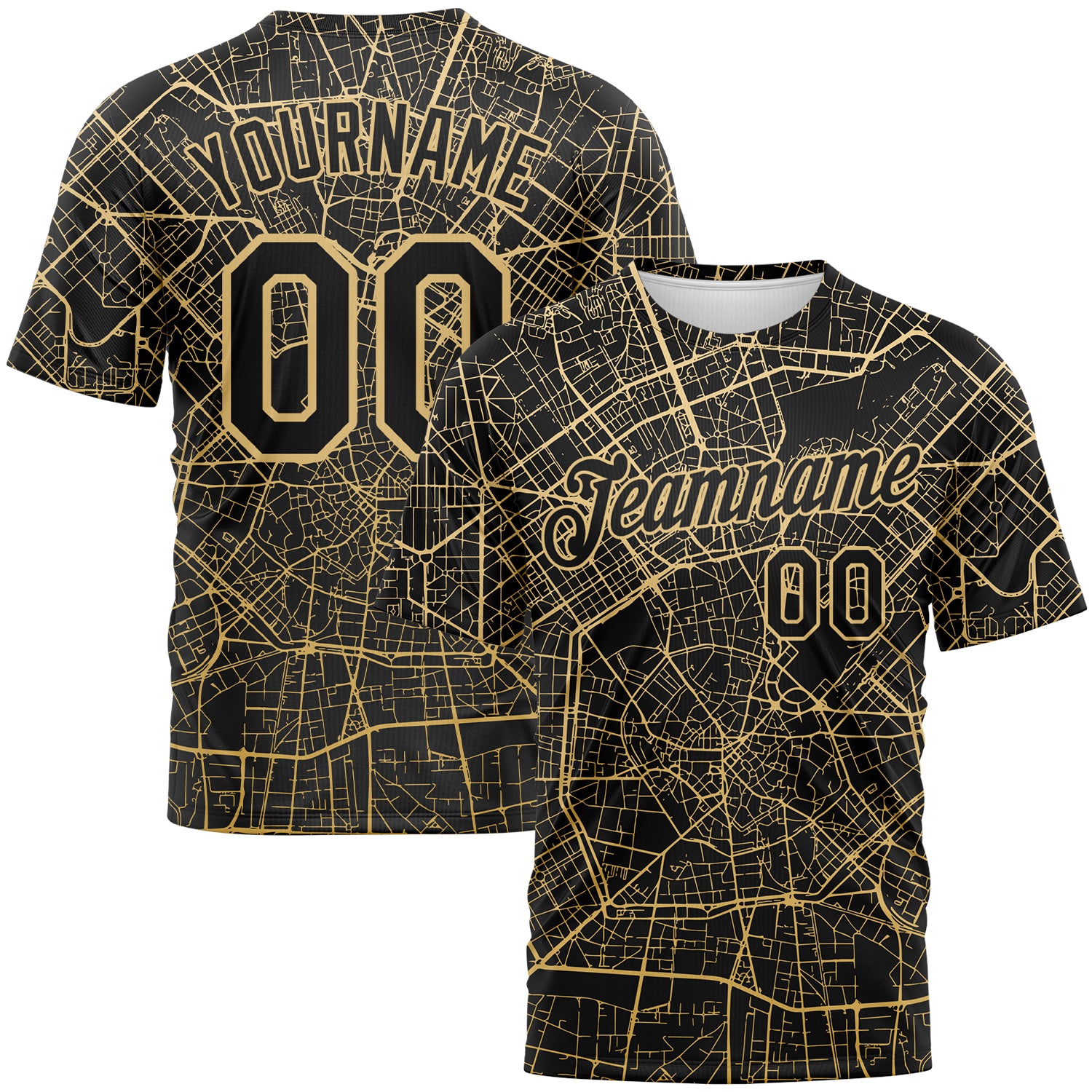 Custom Black-City Cream 3D Pattern City Street Map Urban Grid Performance T-Shirt