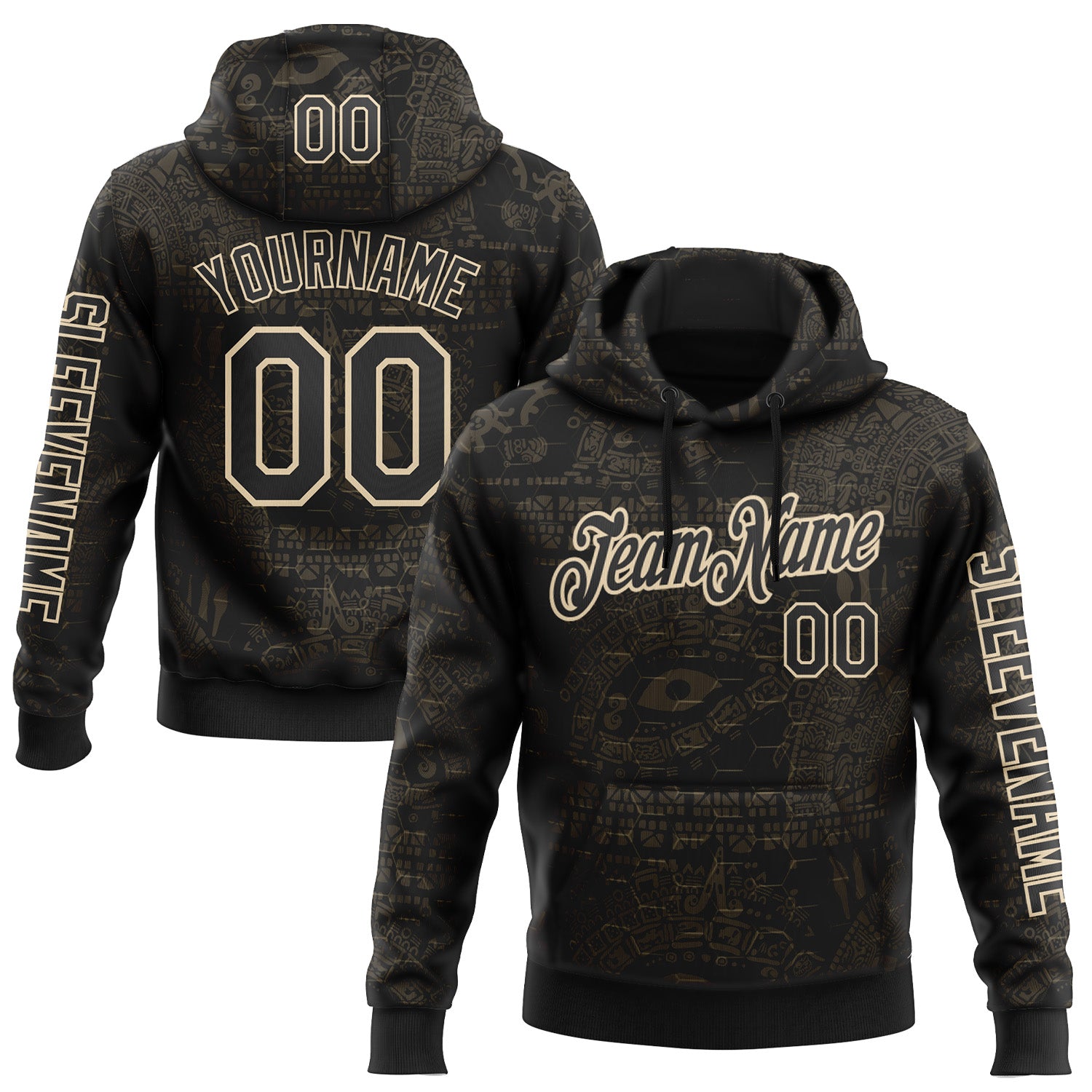 Custom Black City Cream 3D Pattern Design Ethnic Tribal Sportswear Pullover Sweatshirt Hoodie