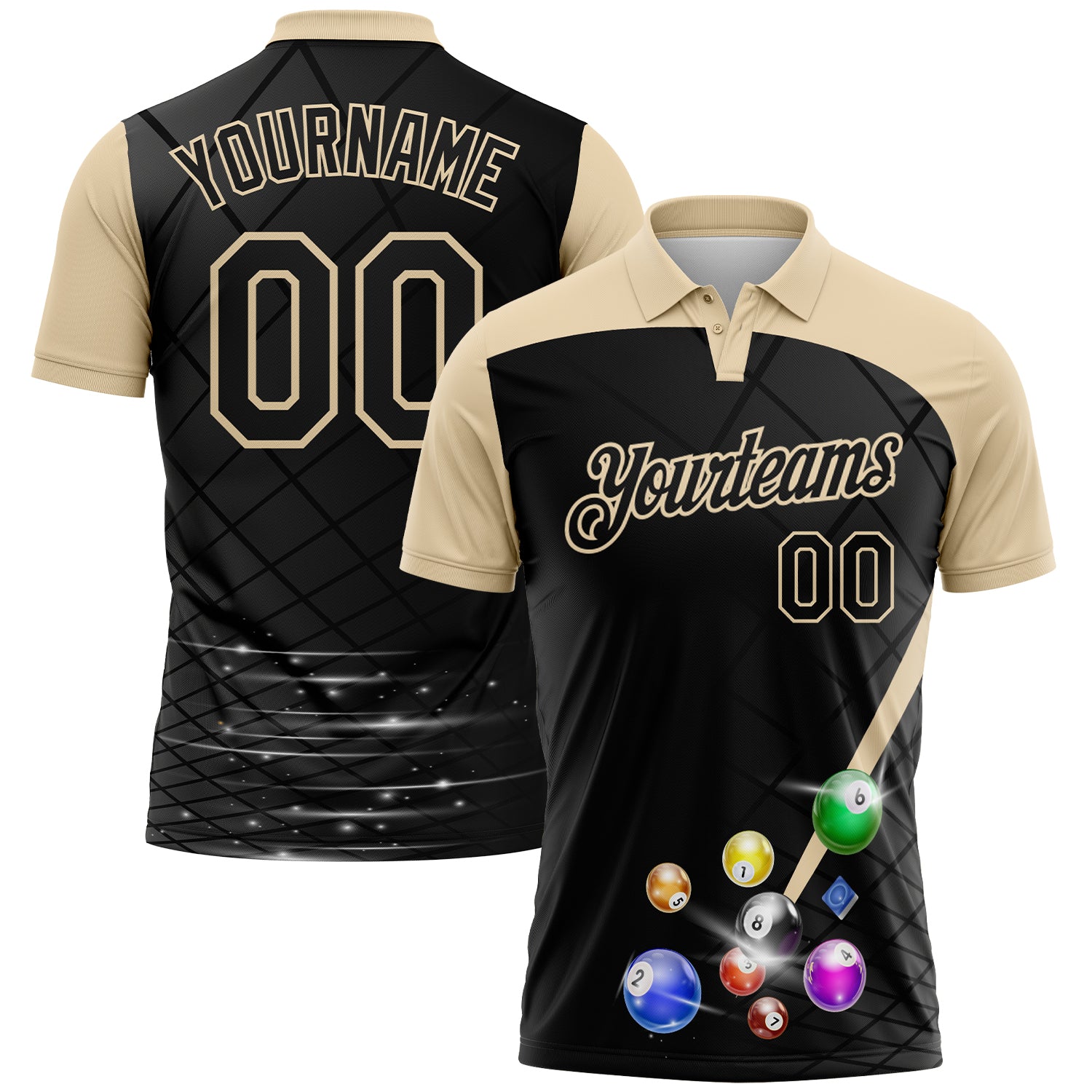 Custom Black-City Cream Billiard Balls Performance Polo Shirt