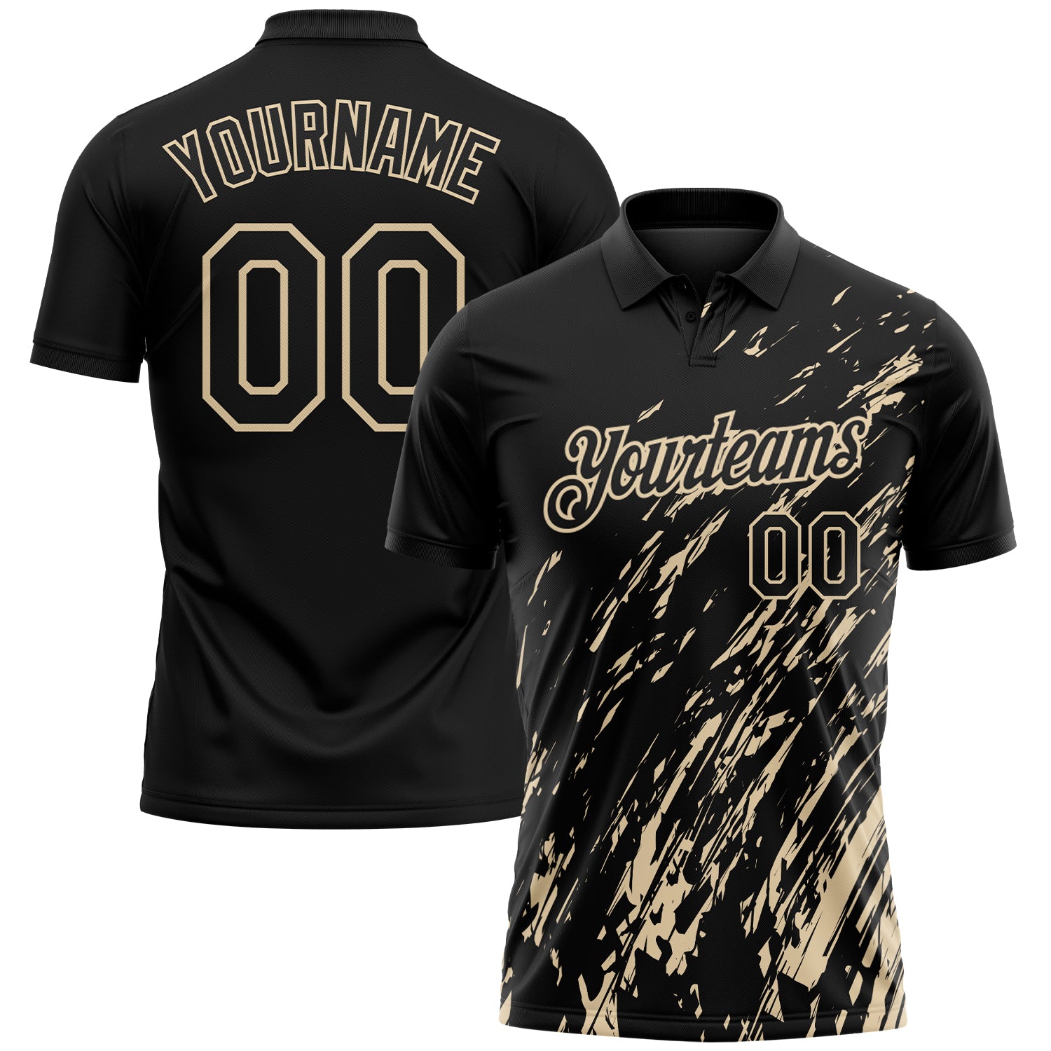 Custom Black-City Cream Paint Stroke Grunge Streak Performance Polo Shirt