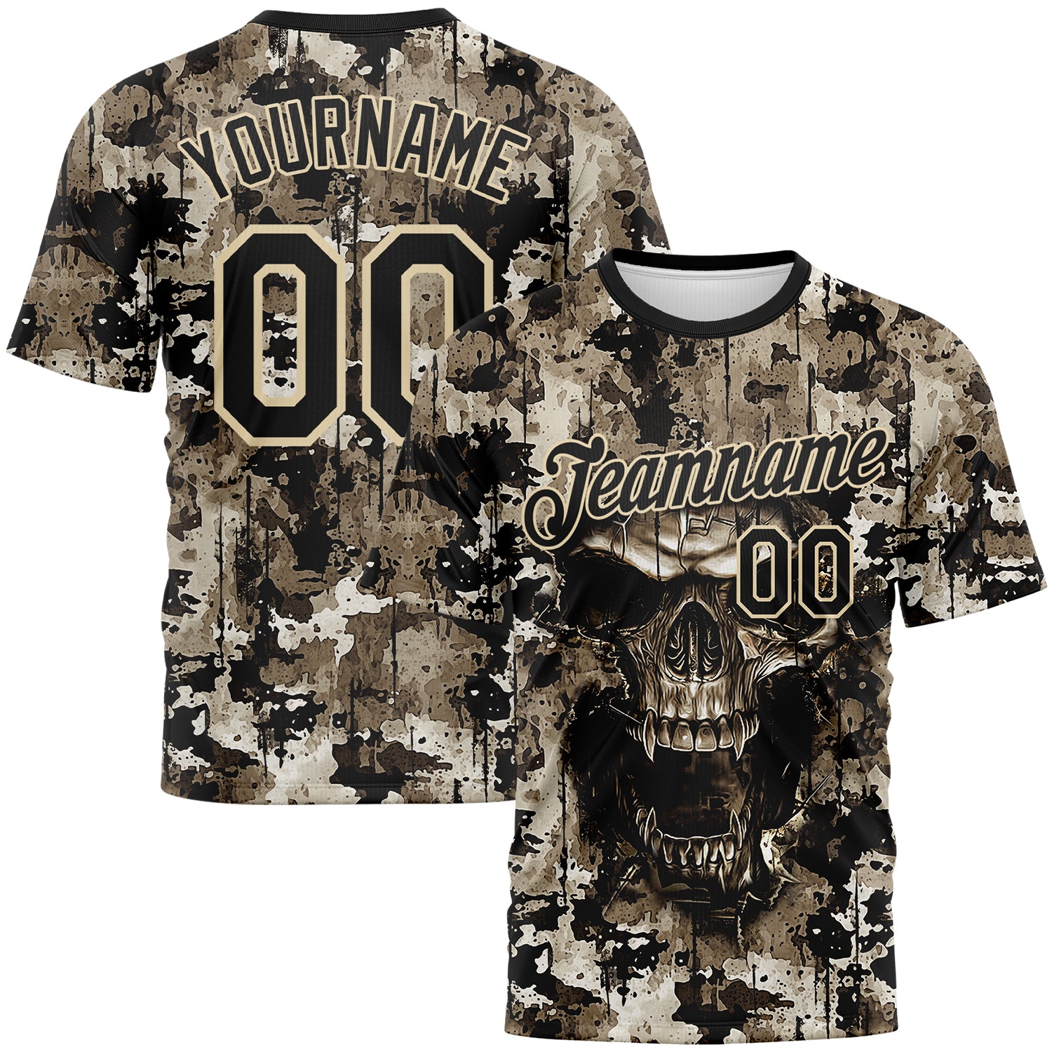 Custom Black-City Cream Skull Gothic Distressed Grunge Splatter Performance T-Shirt