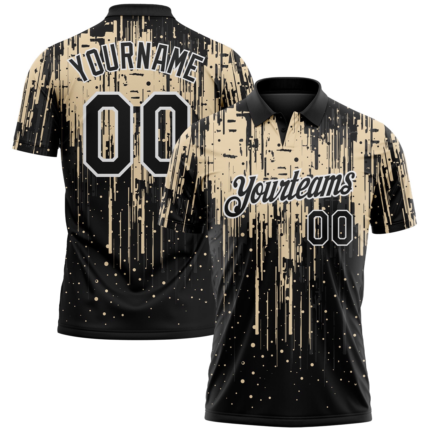 Custom Black City Cream-White Dripping Splatter Paint Performance Polo Shirt