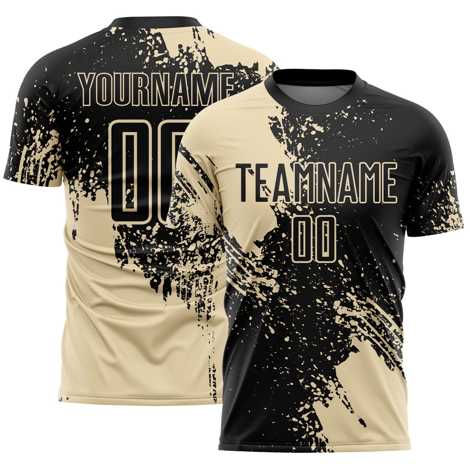 Custom Black Cream Abstract Brush Stroke Sports Sublimation Soccer Uniform Jersey