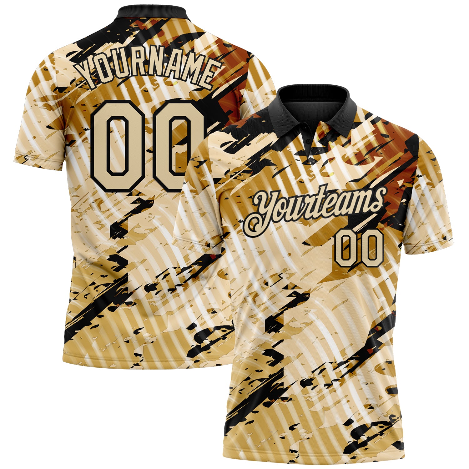 Custom Black-Cream Abstract Grunge Splatter Diagonal Stripe Performance Polo Shirt
