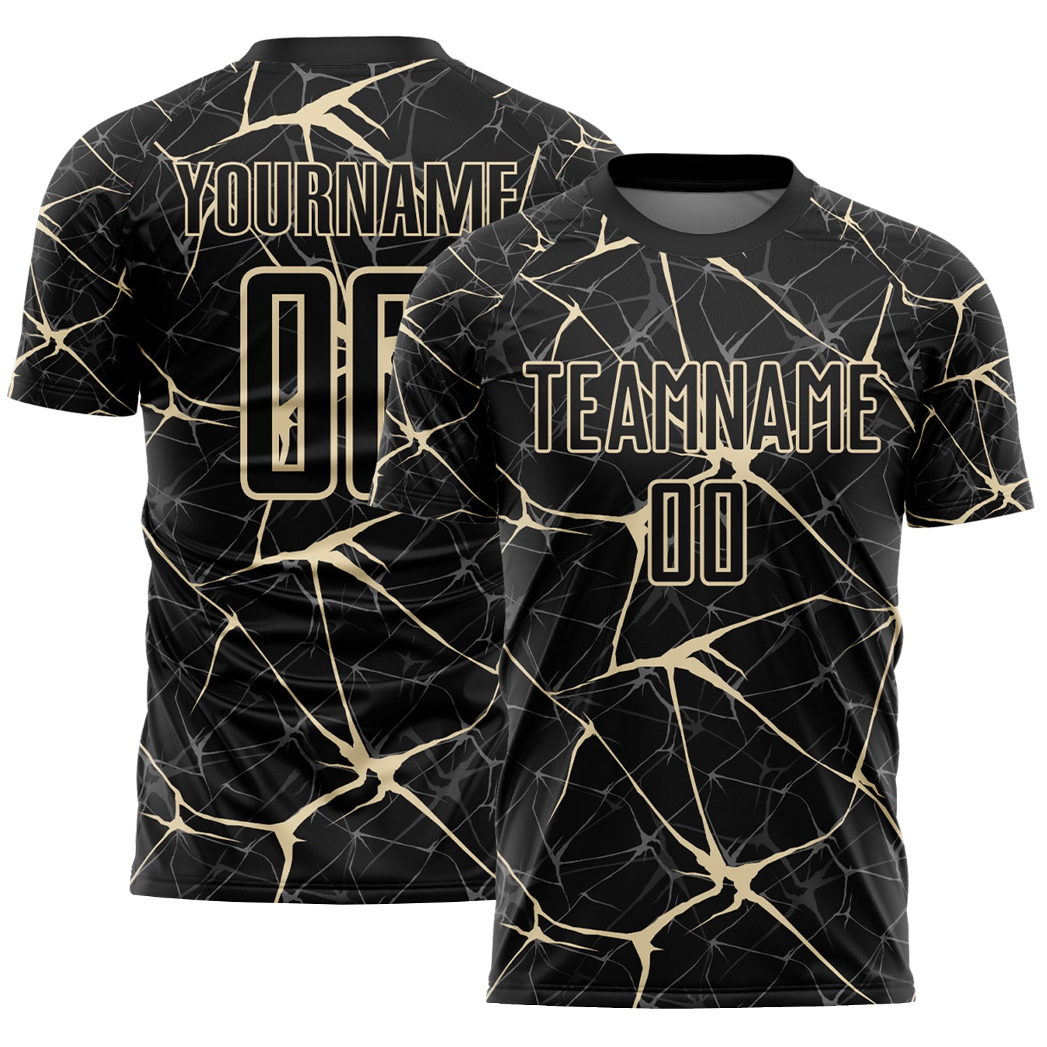 Custom Black-Cream Abstract Network Crackle Sublimation Soccer Uniform Jersey
