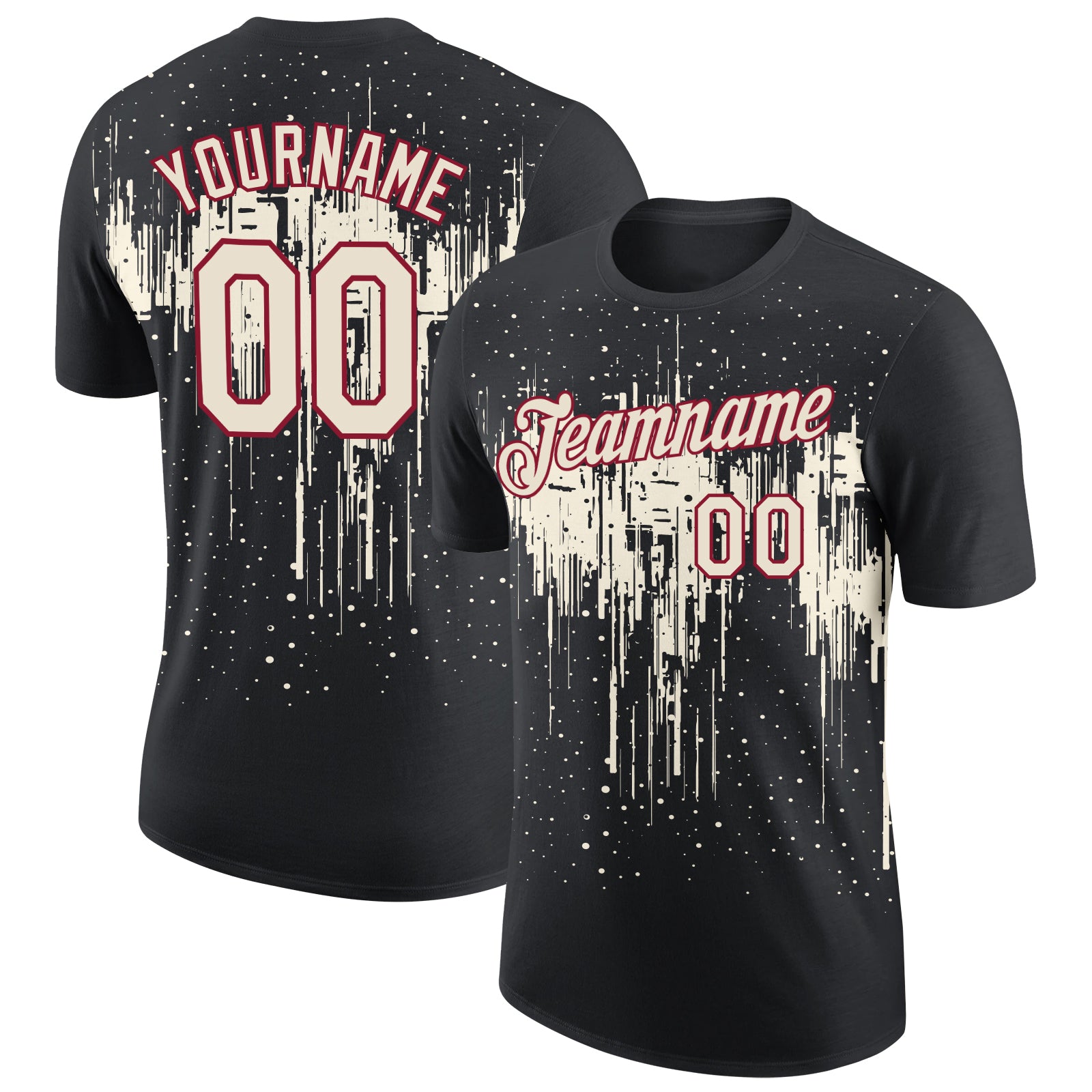 Custom Black Cream-Crimson Dripping Splatter Paint Performance T-Shirt