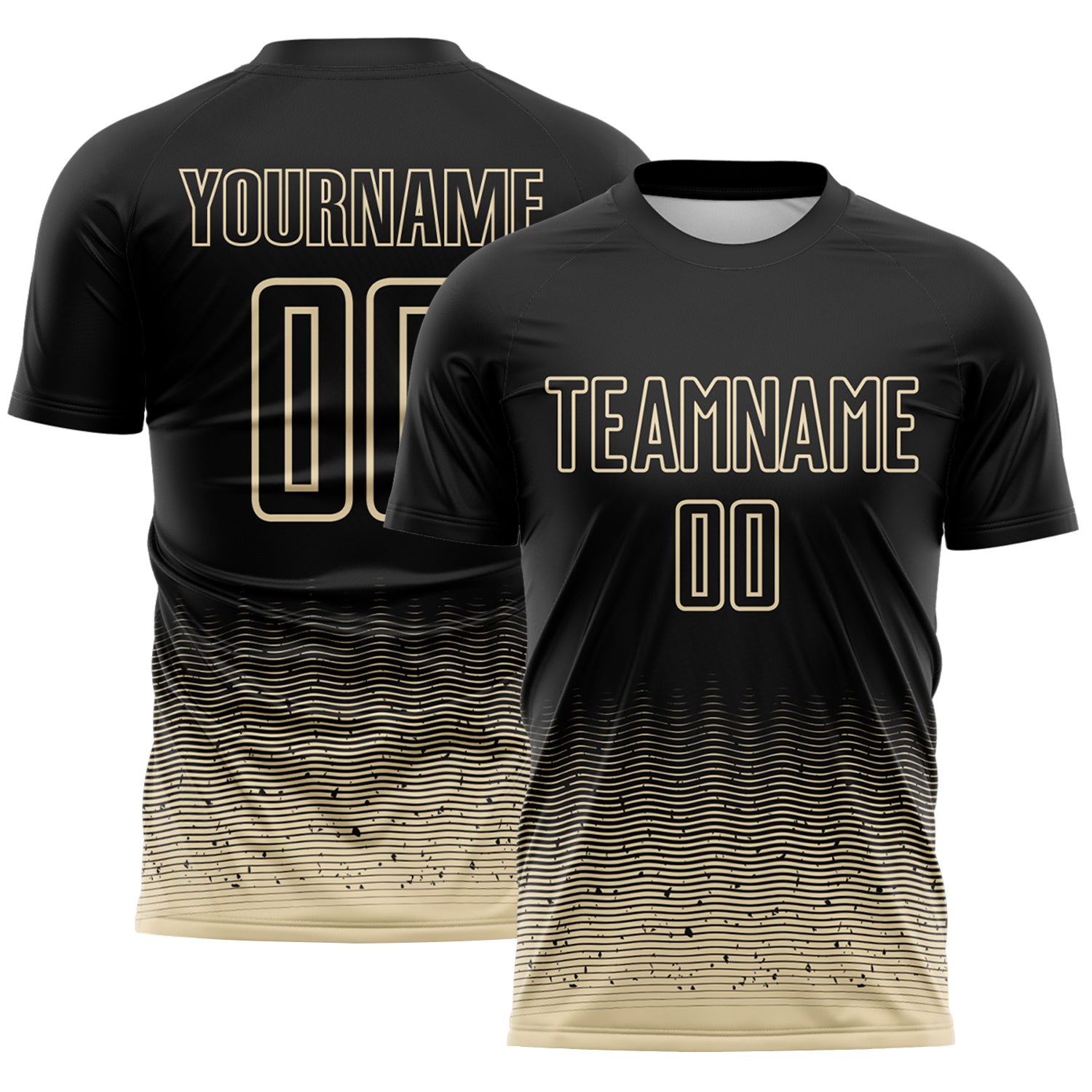 Custom Black-Cream Fade Wave Lines Splatter Sublimation Soccer Uniform Jersey