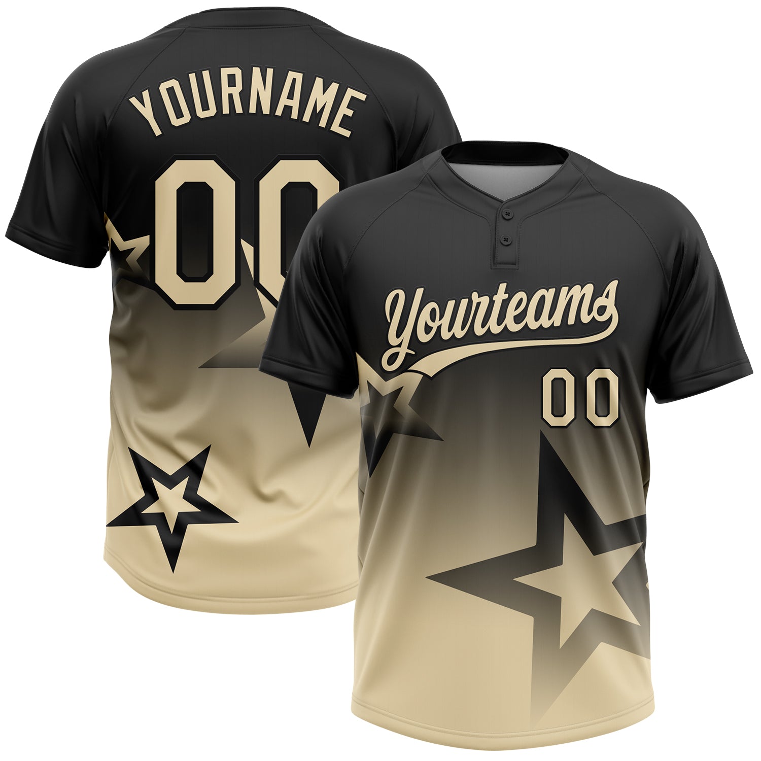 Custom Black Cream Gradient Style Twinkle Star Two-Button Unisex Softball Jersey