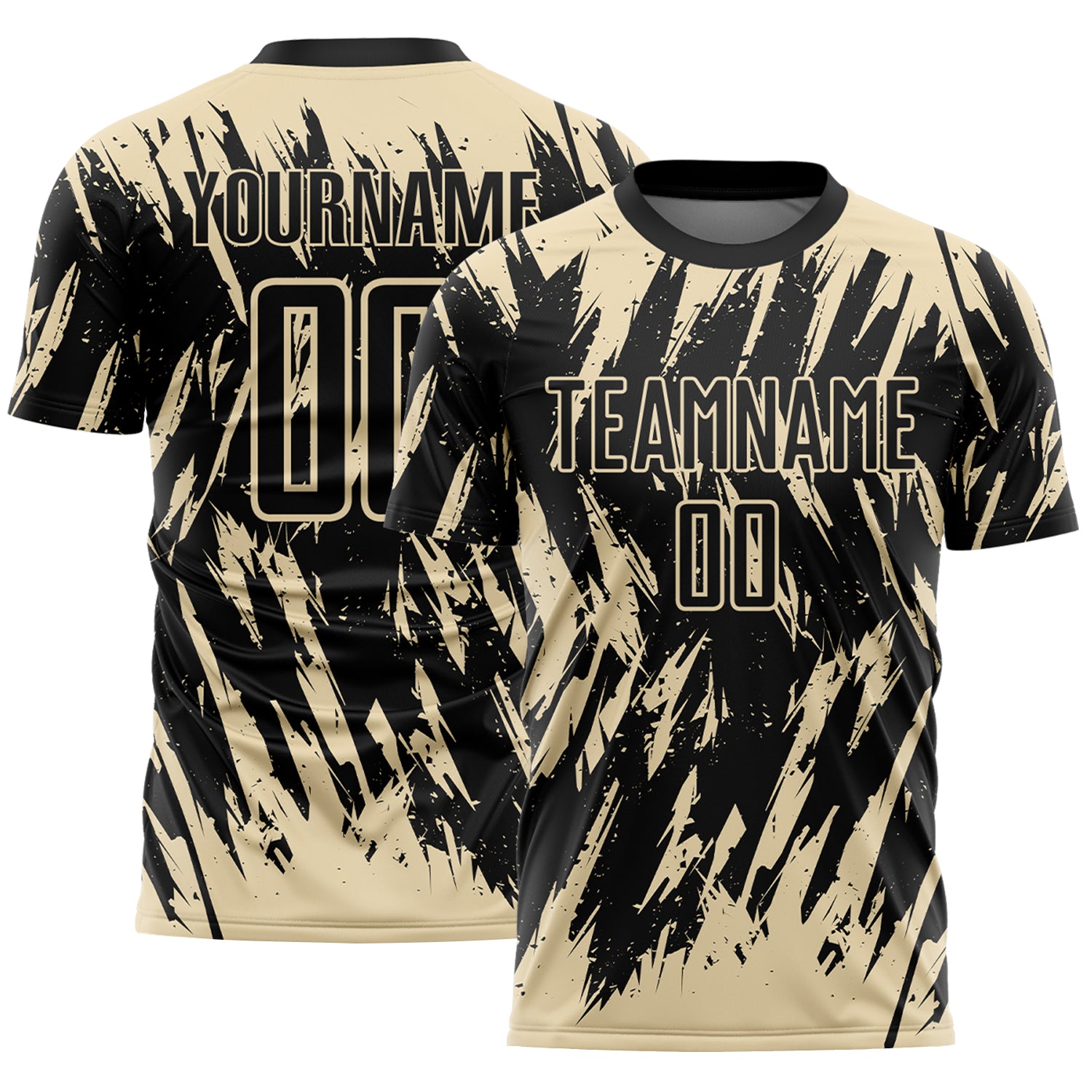 Custom Black-Cream Splatter Torn Sharp Brush Stroke Sublimation Soccer Uniform Jersey