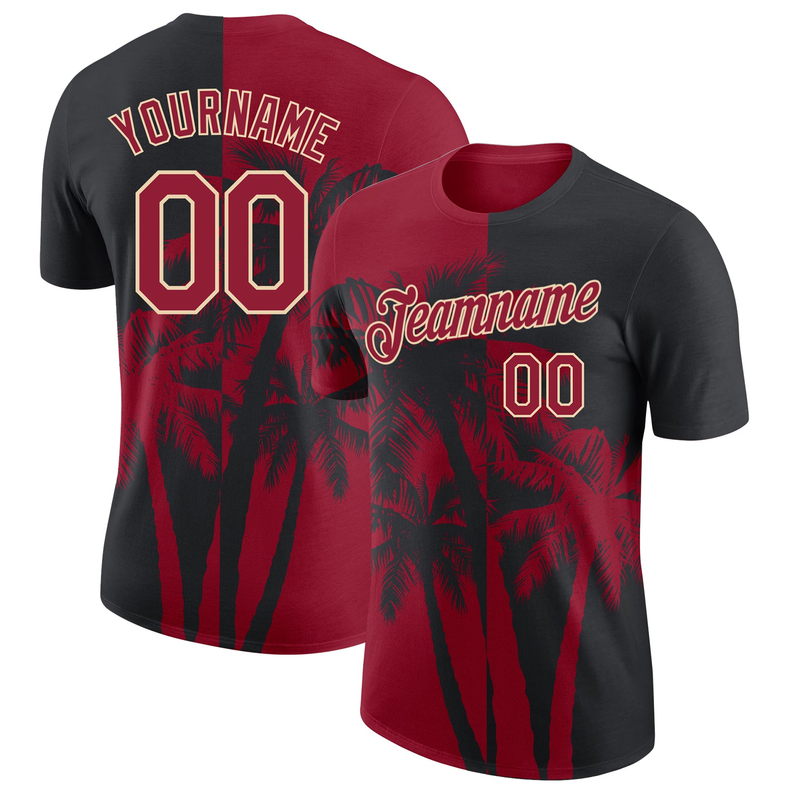 Custom Black Crimson-City Cream Hawaii Tropical Coastal Palm Trees Performance T-Shirt