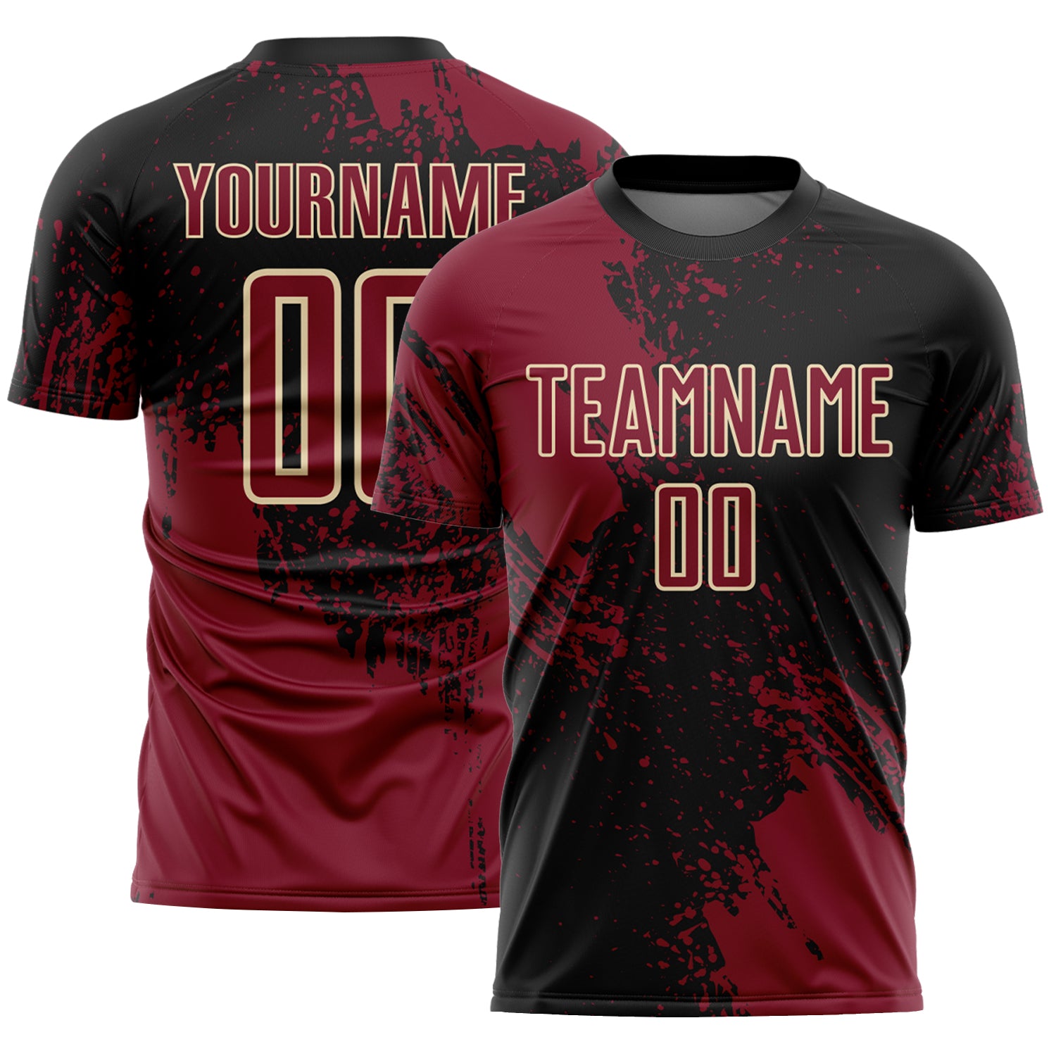 Custom Black Crimson-Cream Abstract Brush Stroke Sports Sublimation Soccer Uniform Jersey