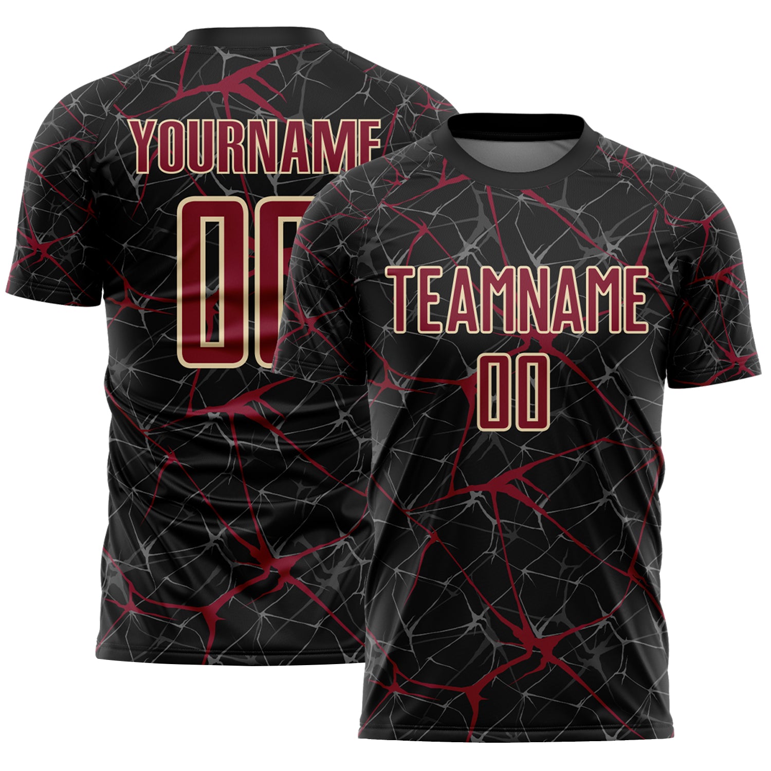 Custom Black Crimson-Cream Abstract Network Crackle Sublimation Soccer Uniform Jersey