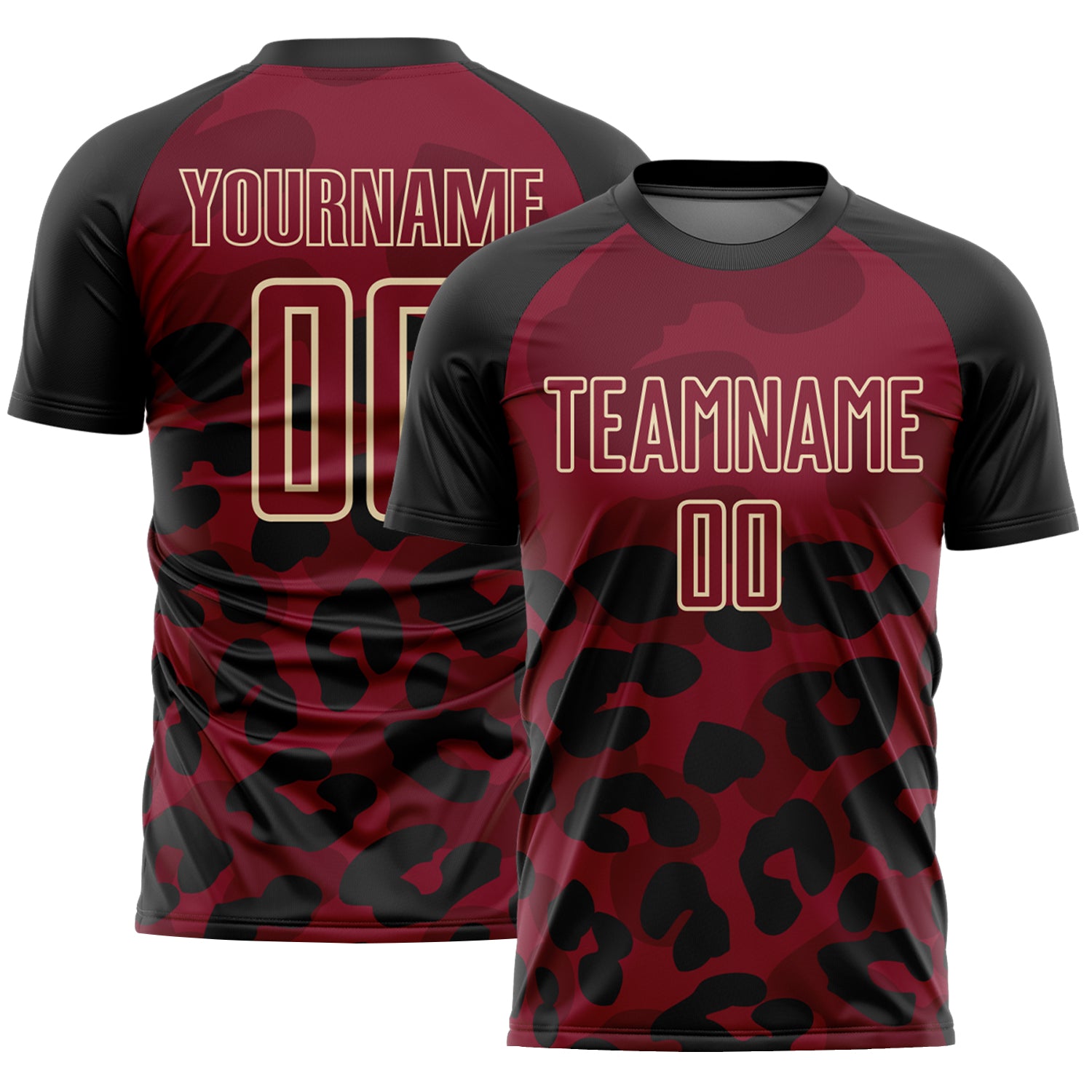 Custom Black Crimson-Cream Animal Leopard Print Sports Sublimation Soccer Uniform Jersey