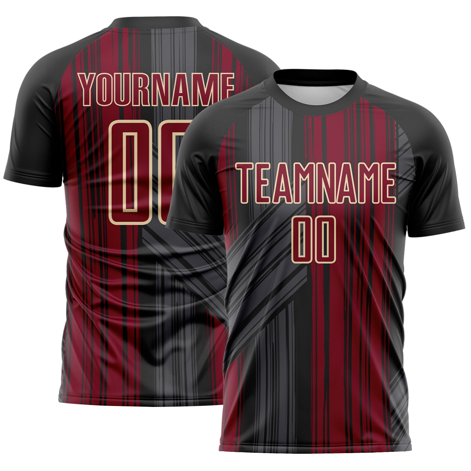 Custom Black Crimson-Cream Brush Stroke Fluid Stripes Sublimation Soccer Uniform Jersey