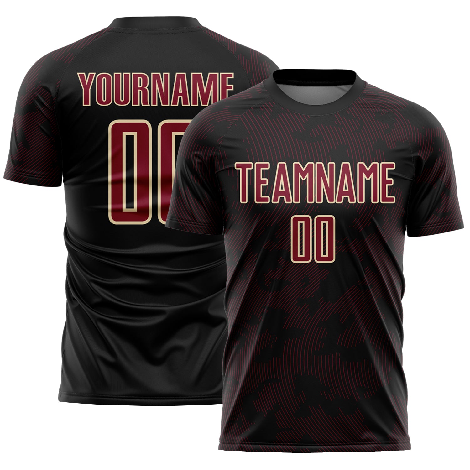 Custom Black Crimson-Cream Curve Lines Sublimation Soccer Uniform Jersey