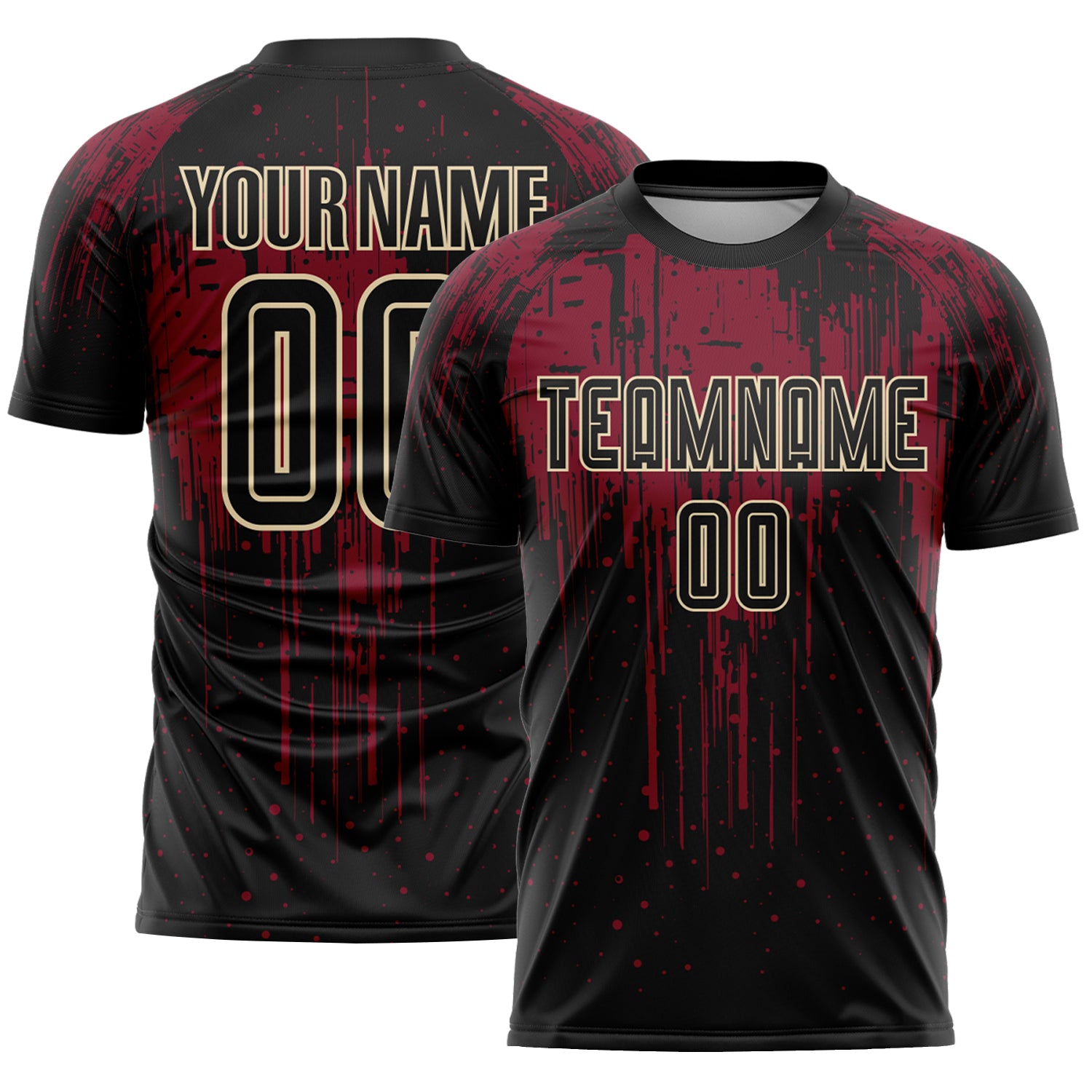 Custom Black Crimson-Cream Dripping Splatte Pattern Sports Sublimation Soccer Uniform Jersey