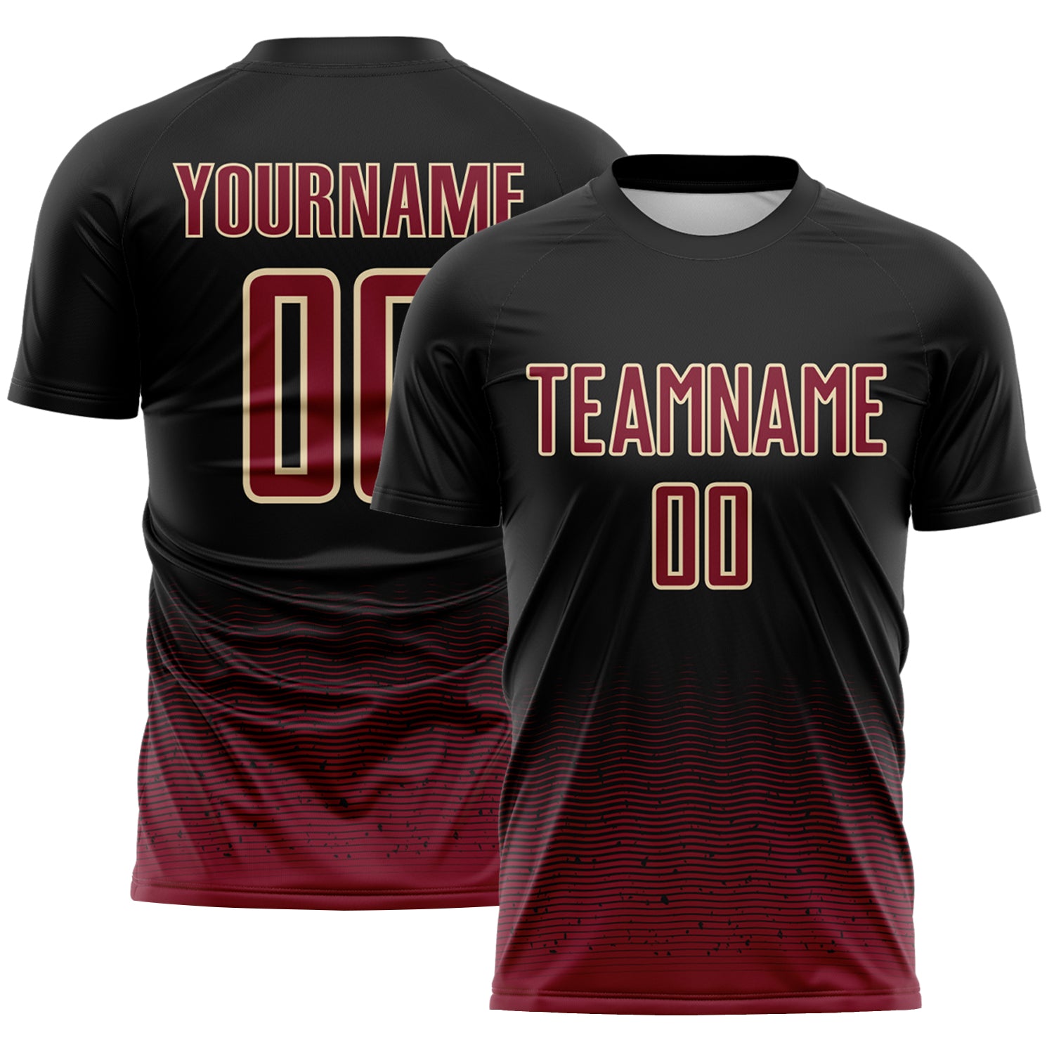 Custom Black Crimson-Cream Fade Wave Lines Splatter Sublimation Soccer Uniform Jersey