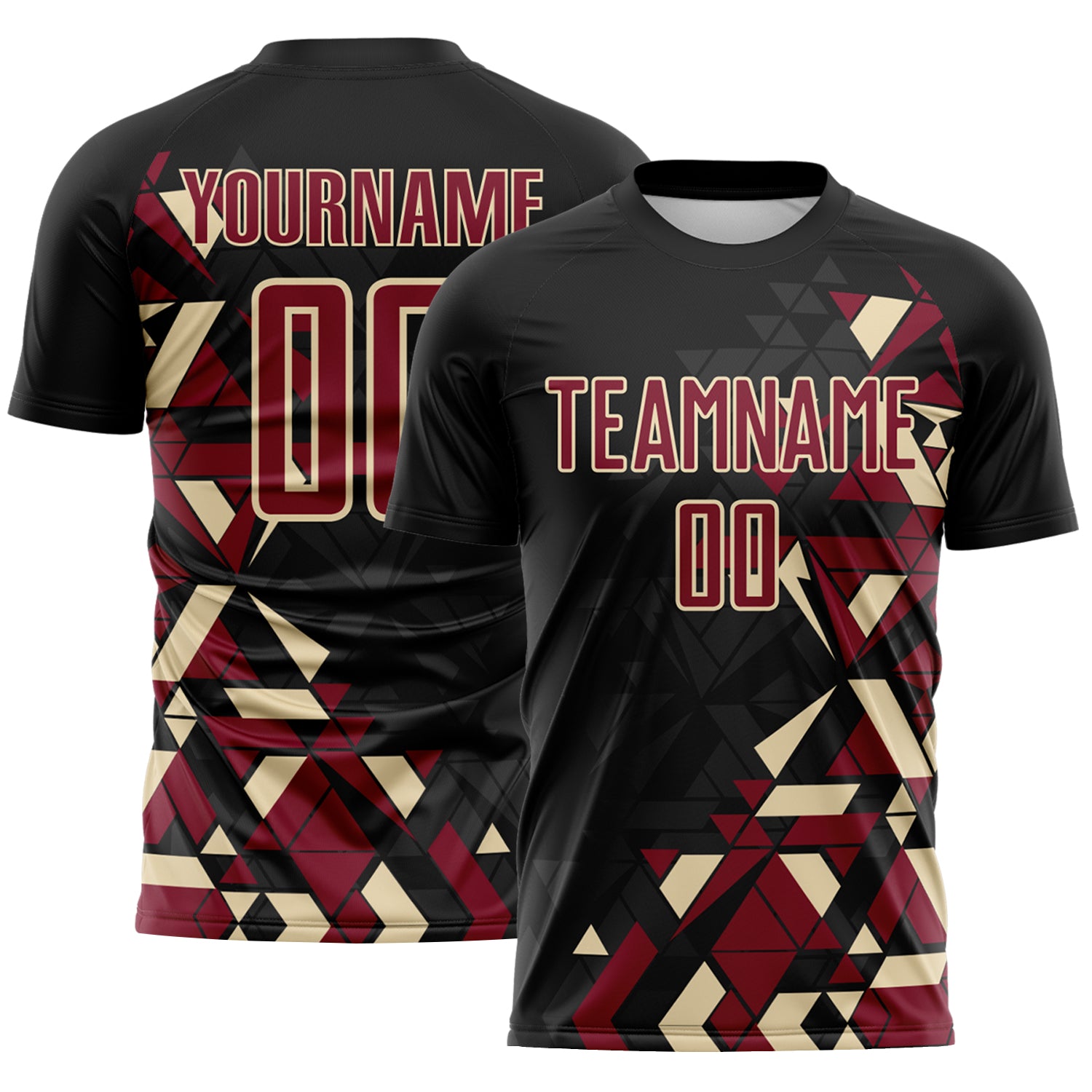 Custom Black Crimson-Cream Geometric Grid Gradient Sublimation Soccer Uniform Jersey