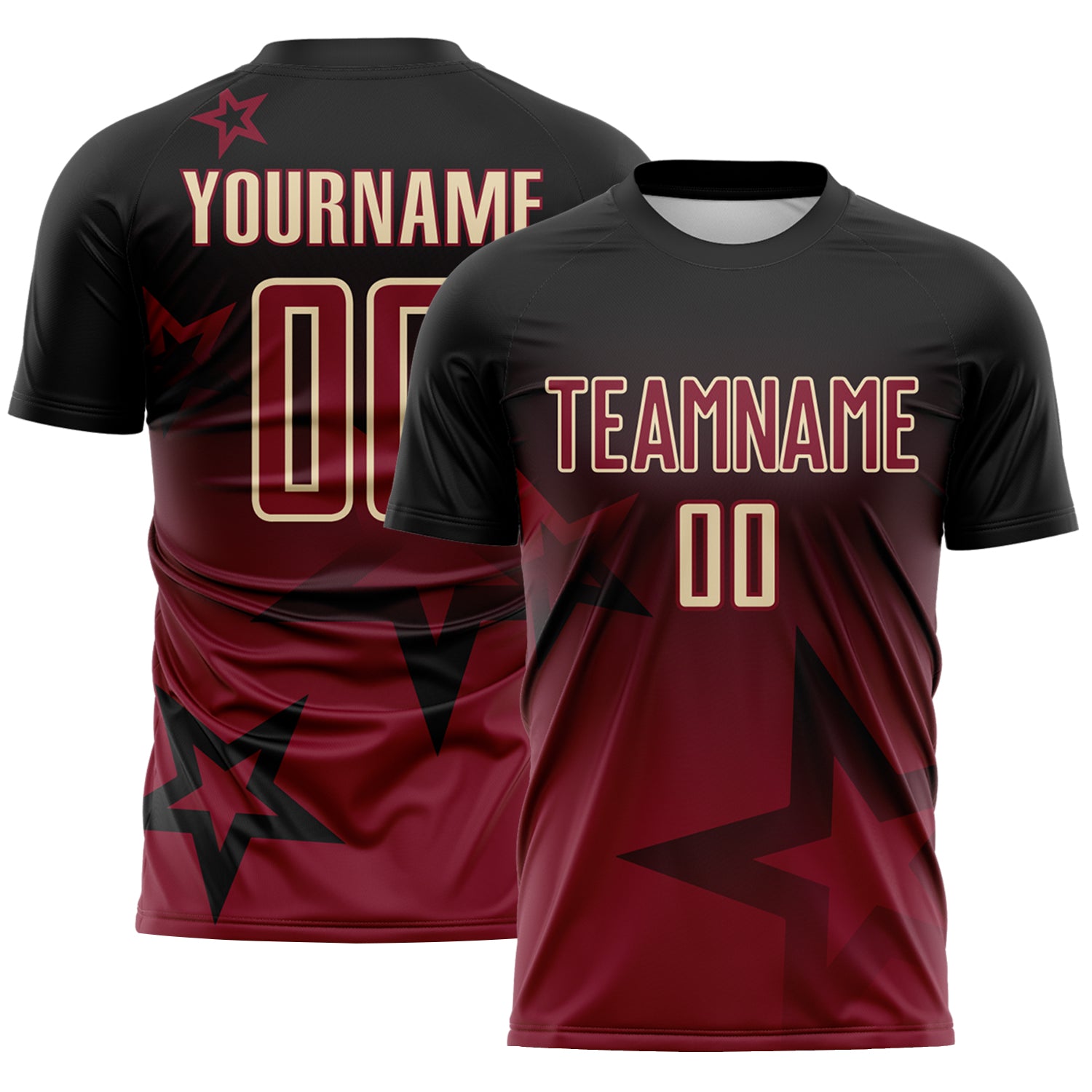 Custom Black Crimson-Cream Gradient Style Twinkle Star Sublimation Soccer Uniform Jersey