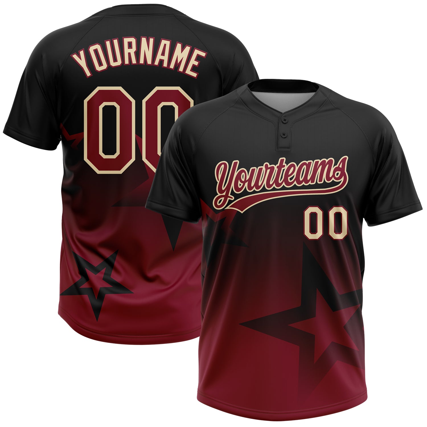 Custom Black Crimson-Cream Gradient Style Twinkle Star Two-Button Unisex Softball Jersey