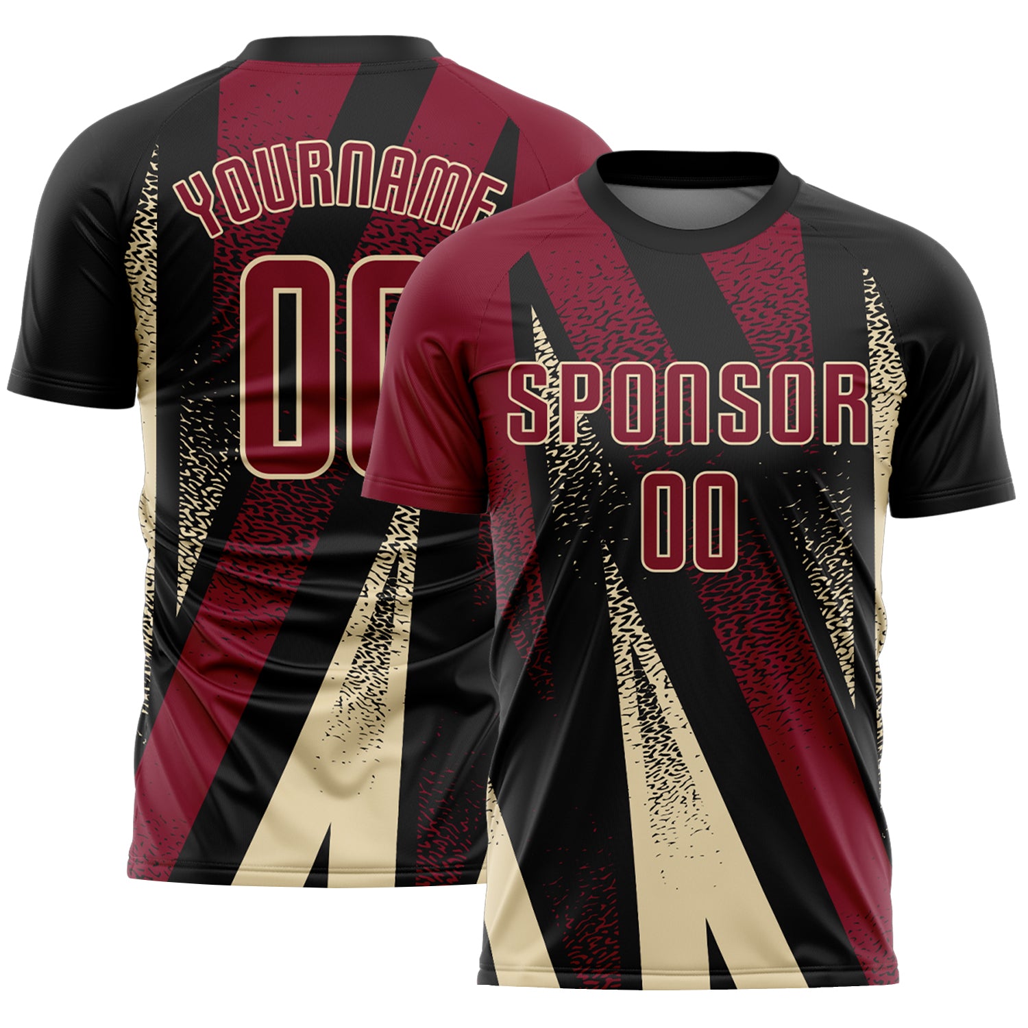 Custom Black Crimson-Cream Radial Burst Sports Sublimation Soccer Uniform Jersey