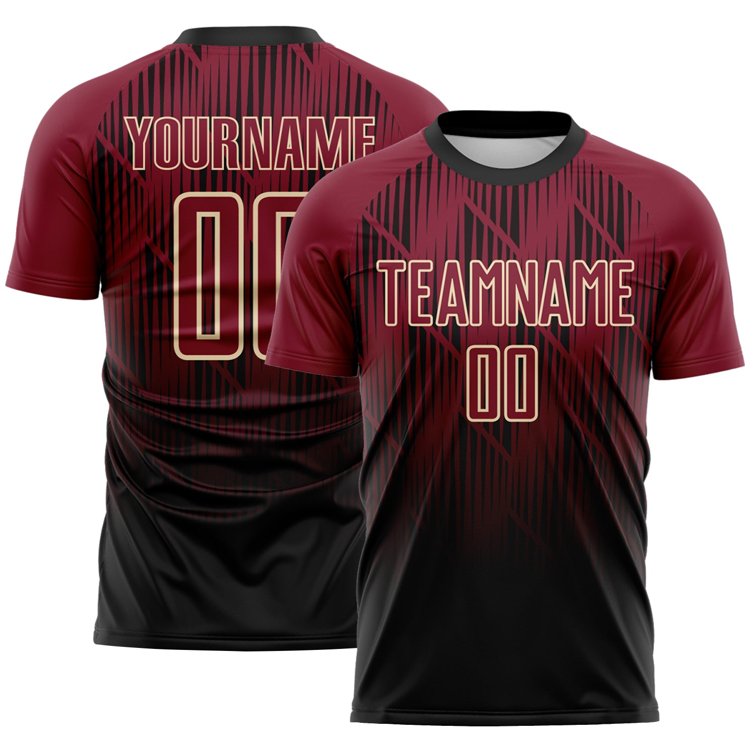 Custom Black Crimson-Cream Spiked Sharp Lines Gradient Sublimation Soccer Uniform Jersey