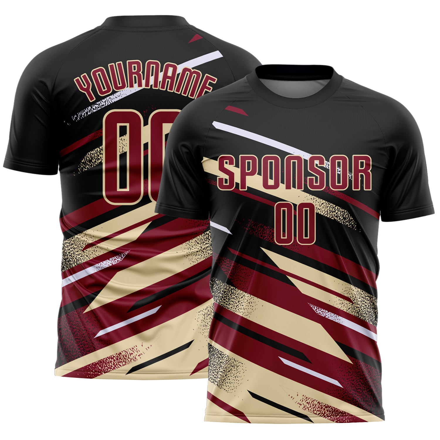 Custom Black Crimson Cream-White Grunge Stripe And Grainy Sports Sublimation Soccer Uniform Jersey