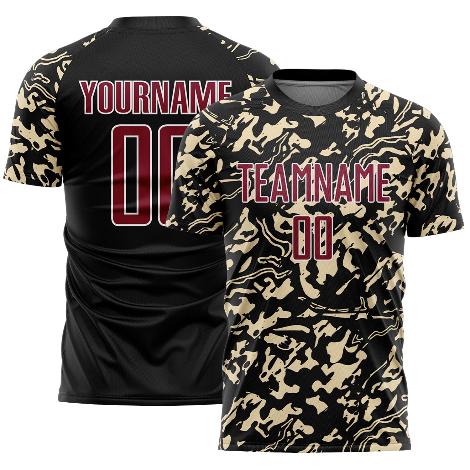 Custom Black Crimson Cream-White Liquid Fluid Pattern Sports Sublimation Soccer Uniform Jersey