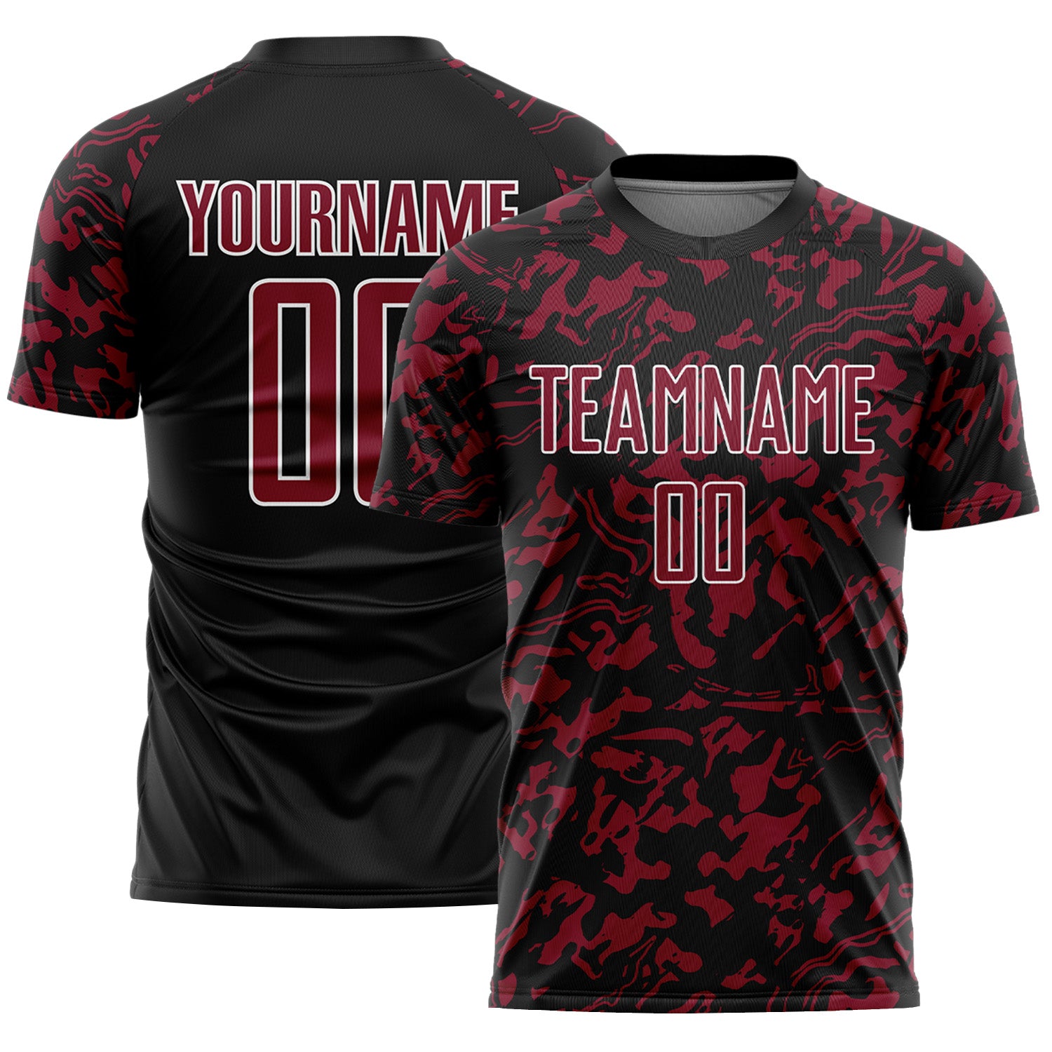 Custom Black Crimson-White Liquid Fluid Pattern Sports Sublimation Soccer Uniform Jersey