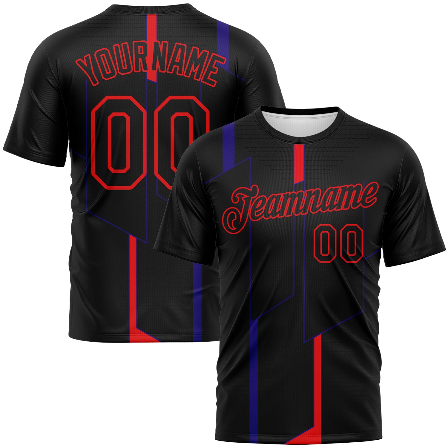 Custom Black Dark Purple-Fire Red 3D Pattern Geometric Performance T-Shirt