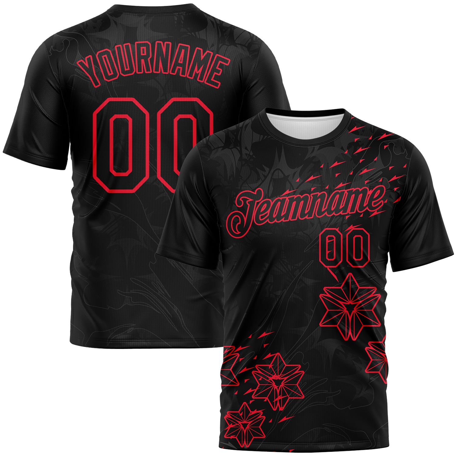 Custom Black-Fire Red 3D Pattern Geometric Star Smoke Effect Performance T-Shirt