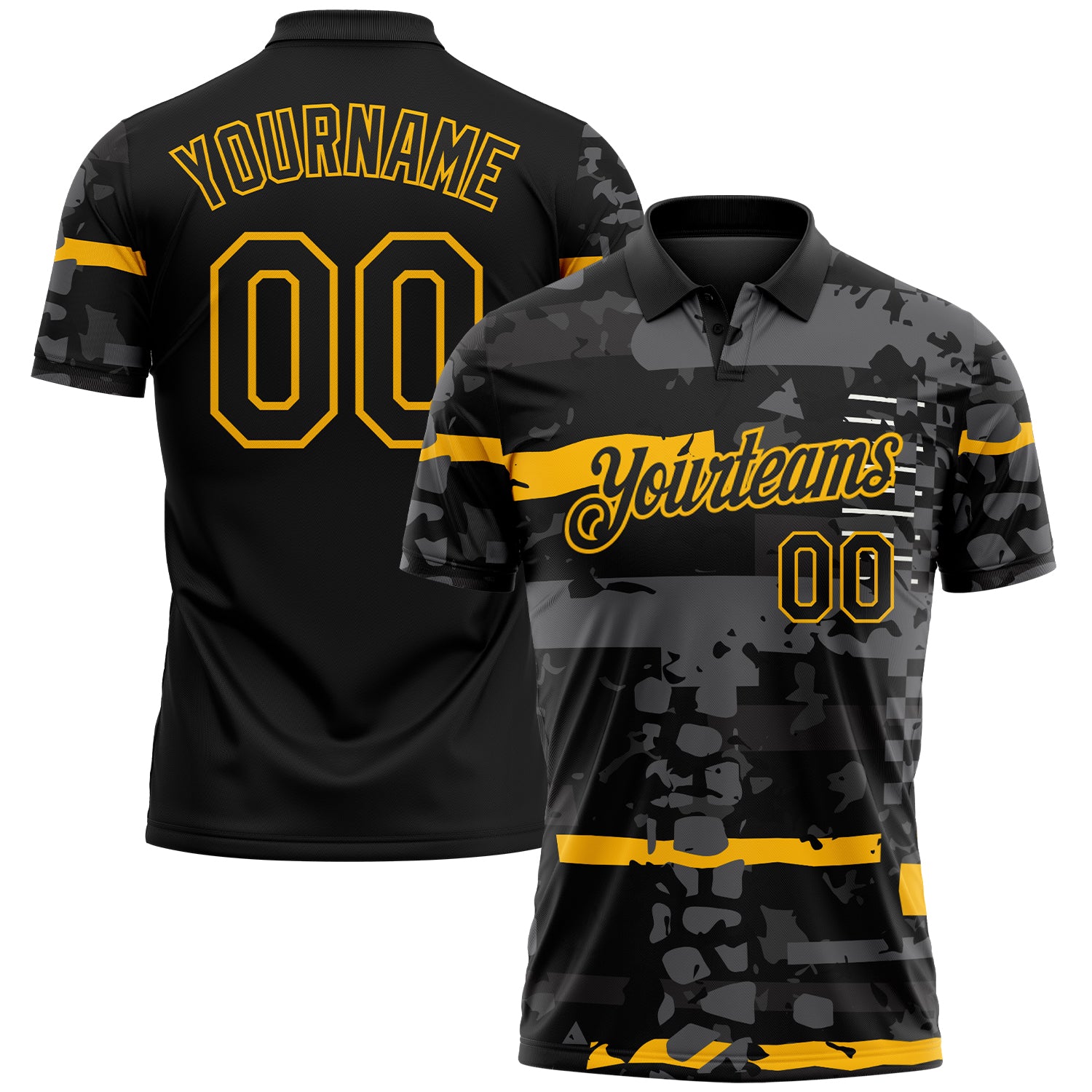 Custom Black-Gold Abstract Geometric Grunge Fragment Performance Polo Shirt