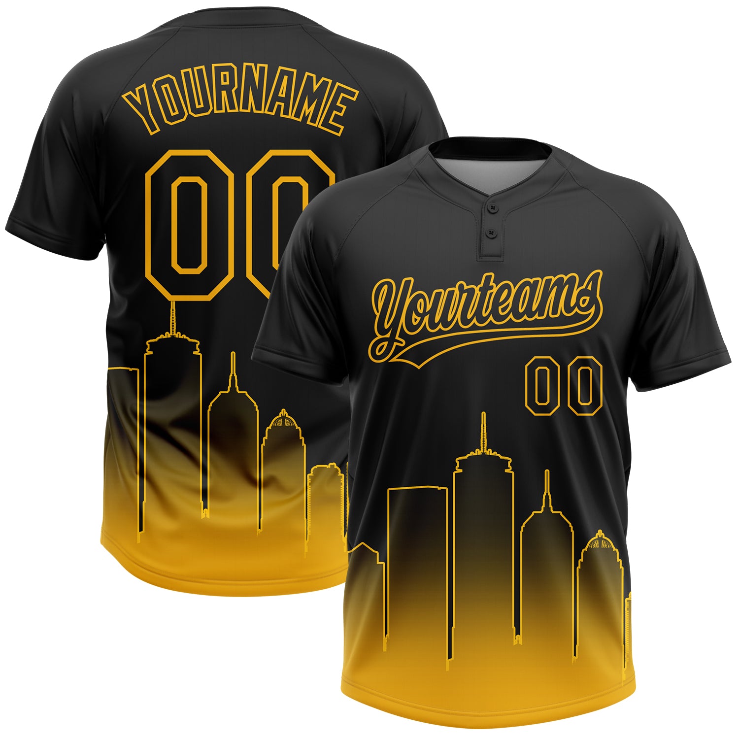 Custom Black Gold Boston City Edition Gradient Two-Button Unisex Softball Jersey