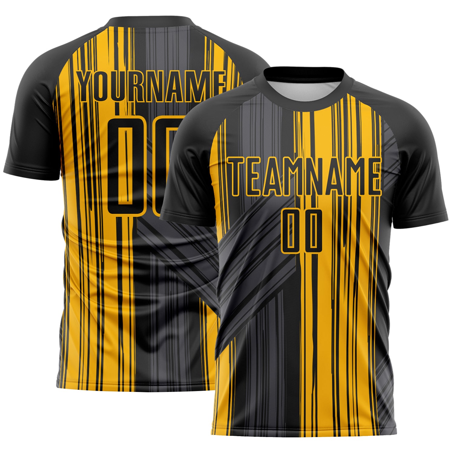 Custom Black-Gold Brush Stroke Fluid Stripes Sublimation Soccer Uniform Jersey